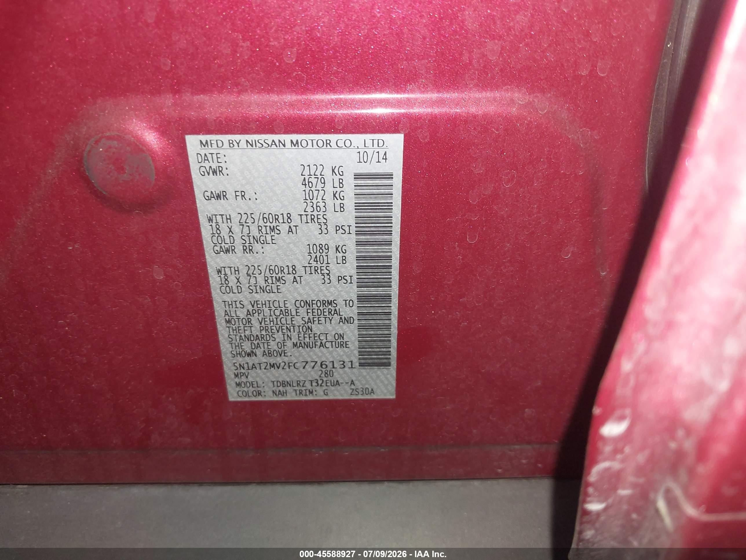 2015 Nissan Rogue Sl Красный vin: 5N1AT2MV2FC776131
