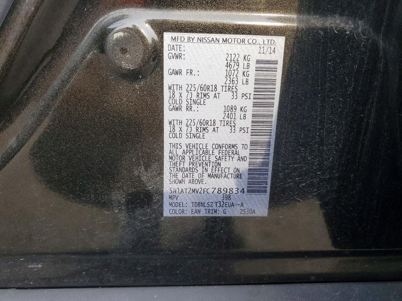 2015 Nissan Rogue Sl Green vin: 5N1AT2MV2FC789834