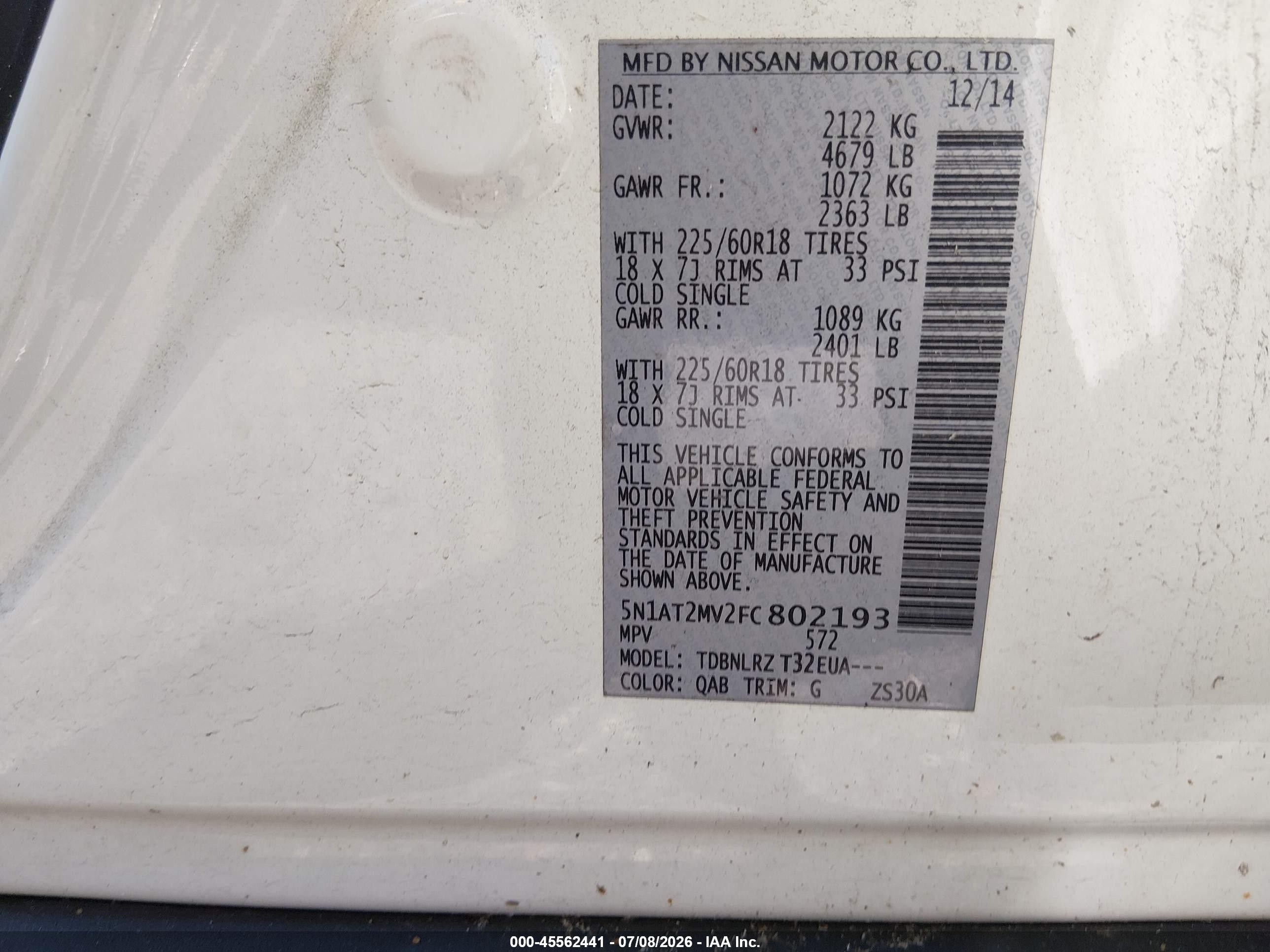 2015 Nissan Rogue Sl Белый vin: 5N1AT2MV2FC802193