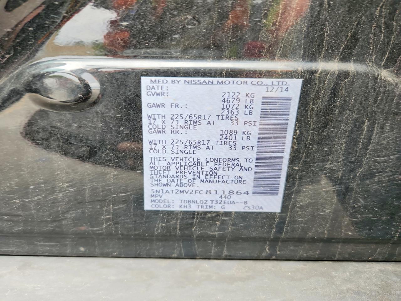 2015 Nissan Rogue Sv Черный vin: 5N1AT2MV2FC811864