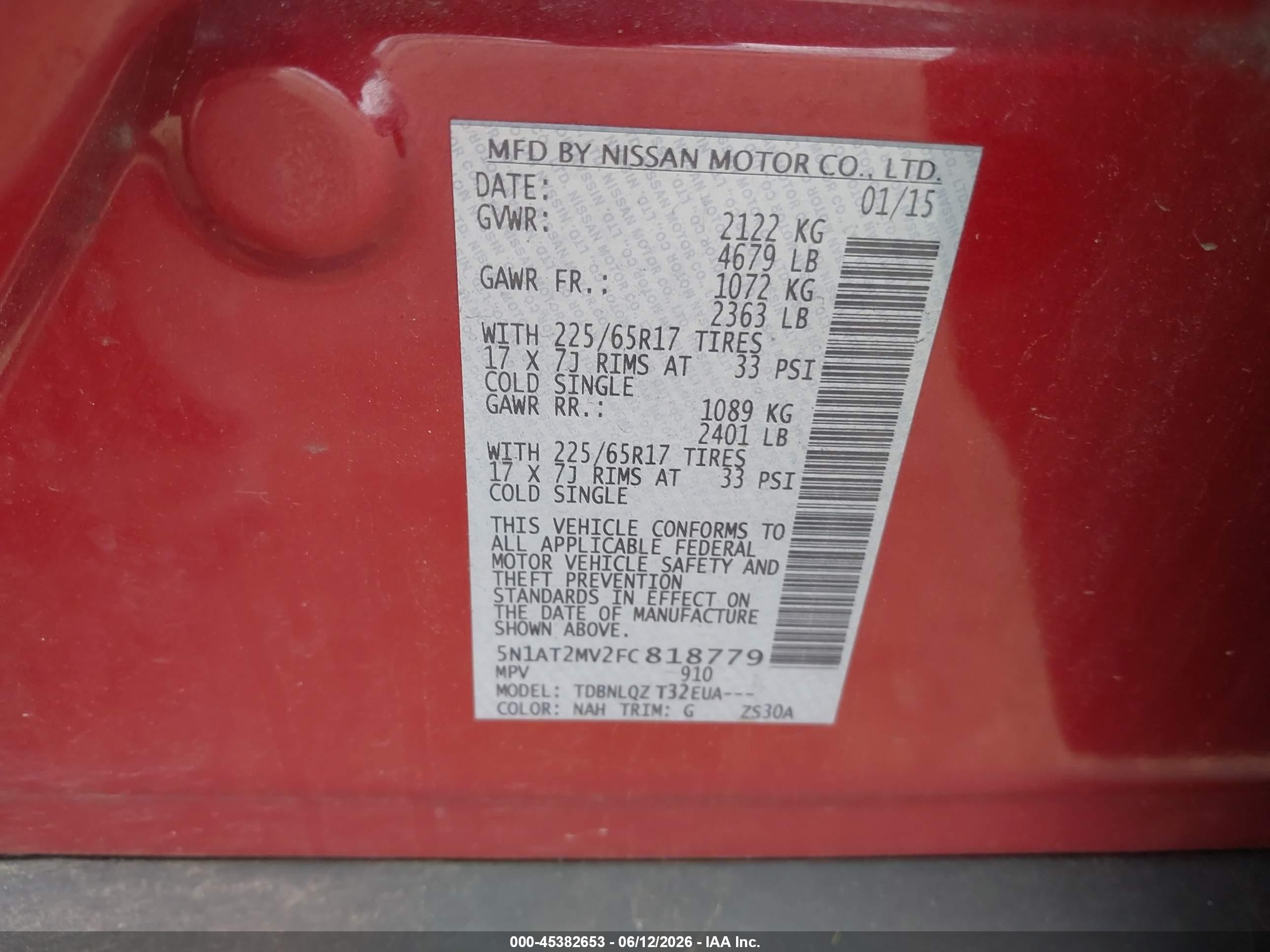 2015 Nissan Rogue Sv Красный vin: 5N1AT2MV2FC818779