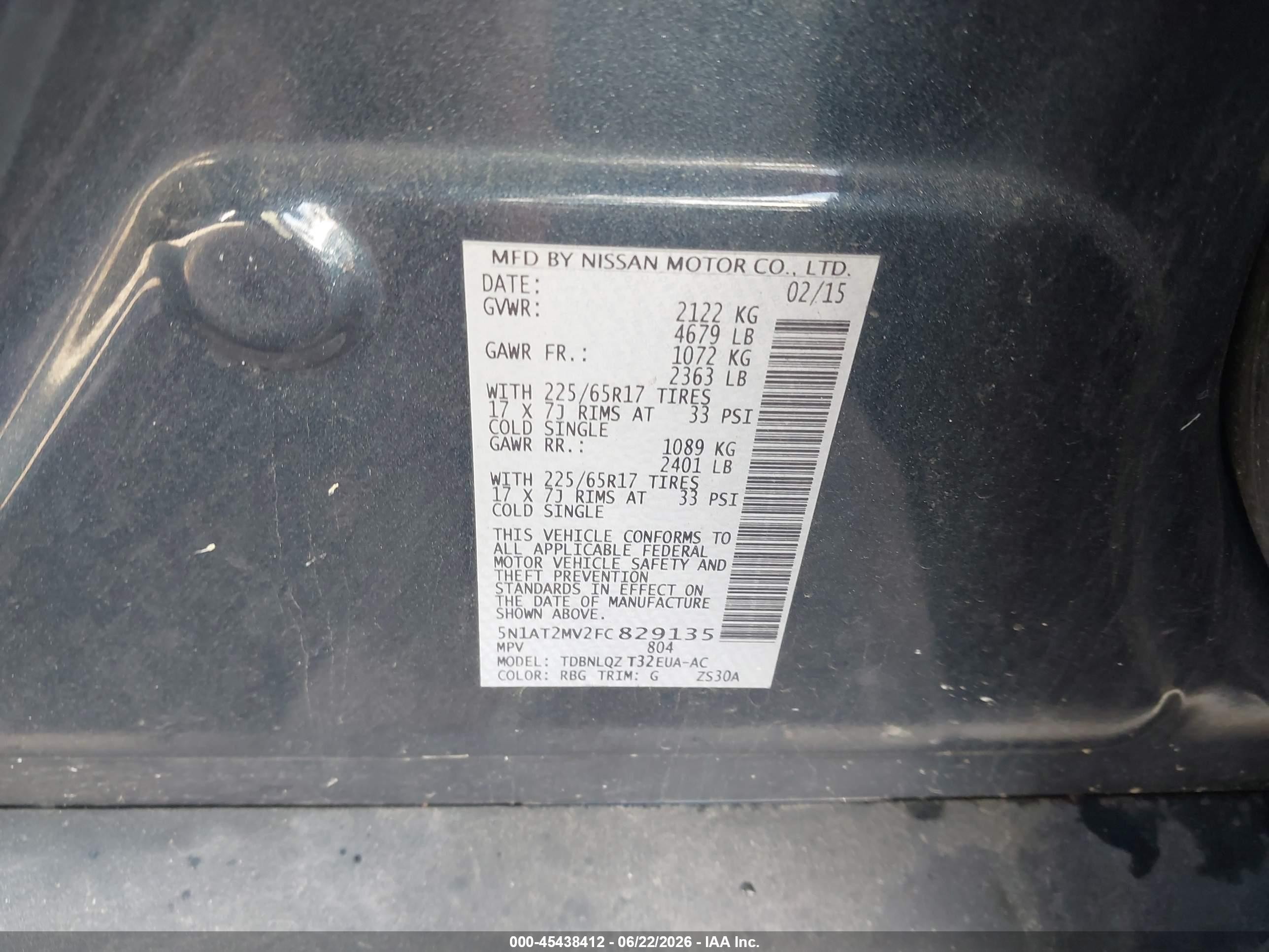 2015 Nissan Rogue Sv Blue vin: 5N1AT2MV2FC829135