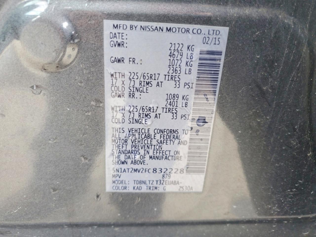 2015 Nissan Rogue Sv Gray vin: 5N1AT2MV2FC832228