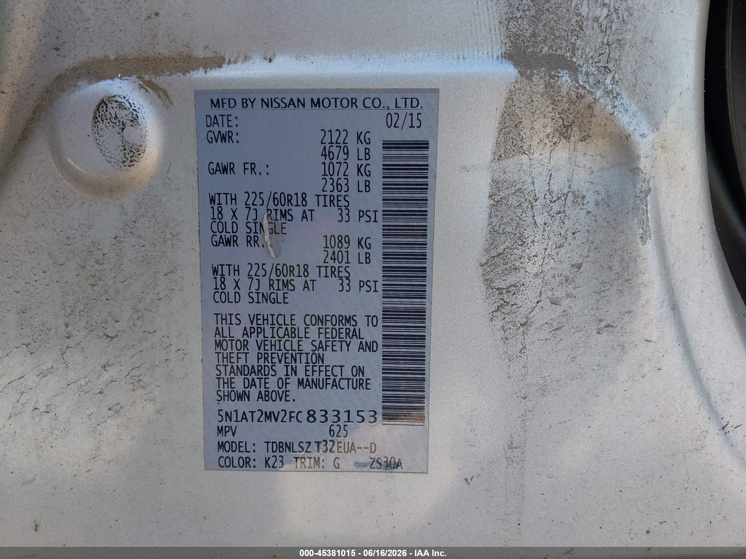 2015 Nissan Rogue Sl Silver vin: 5N1AT2MV2FC833153