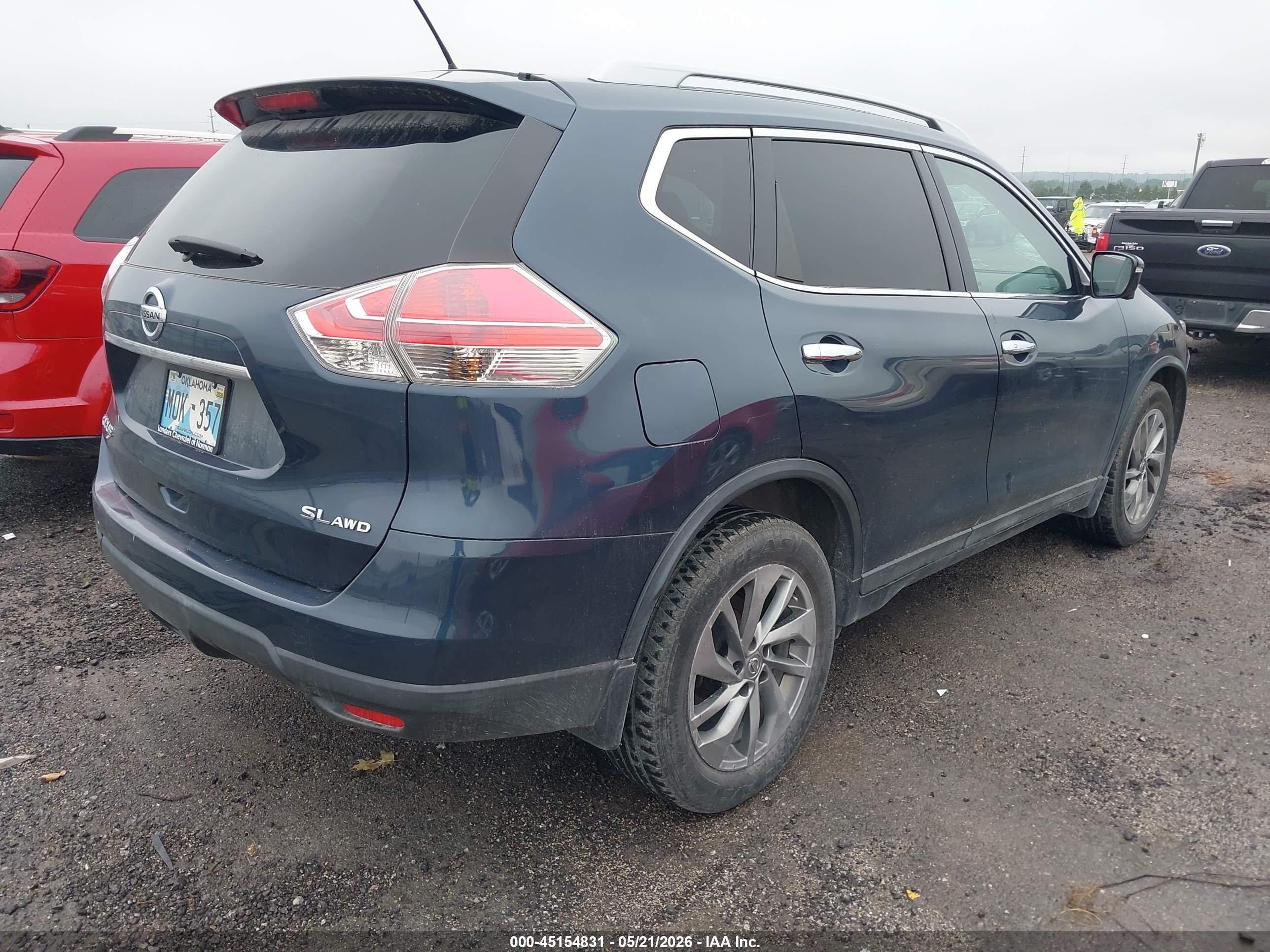 2015 Nissan Rogue Sl Blue vin: 5N1AT2MV2FC898892