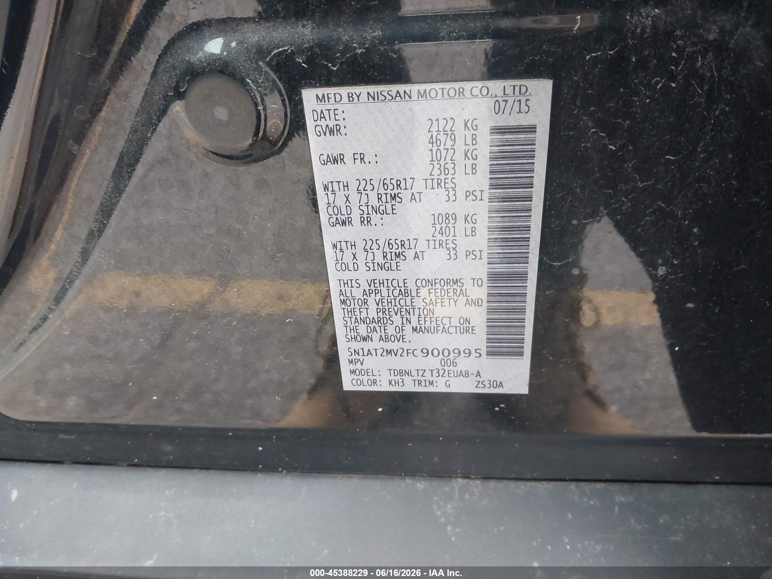 2015 Nissan Rogue Sv Black vin: 5N1AT2MV2FC900995