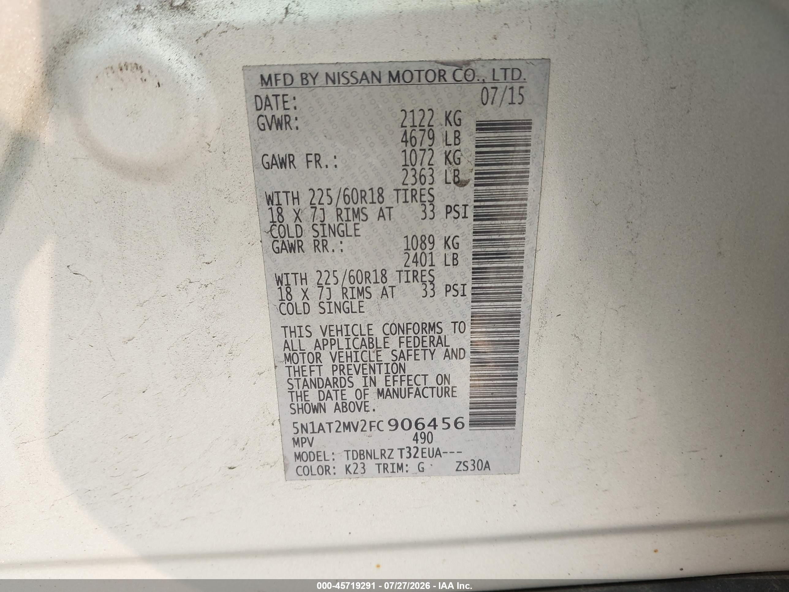 2015 Nissan Rogue Sl Silver vin: 5N1AT2MV2FC906456