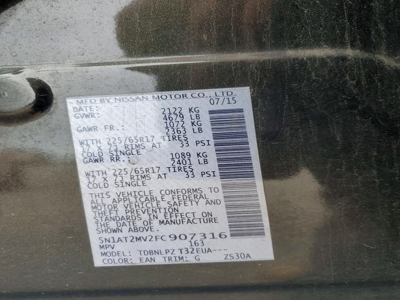 2015 Nissan Rogue S Green vin: 5N1AT2MV2FC907316