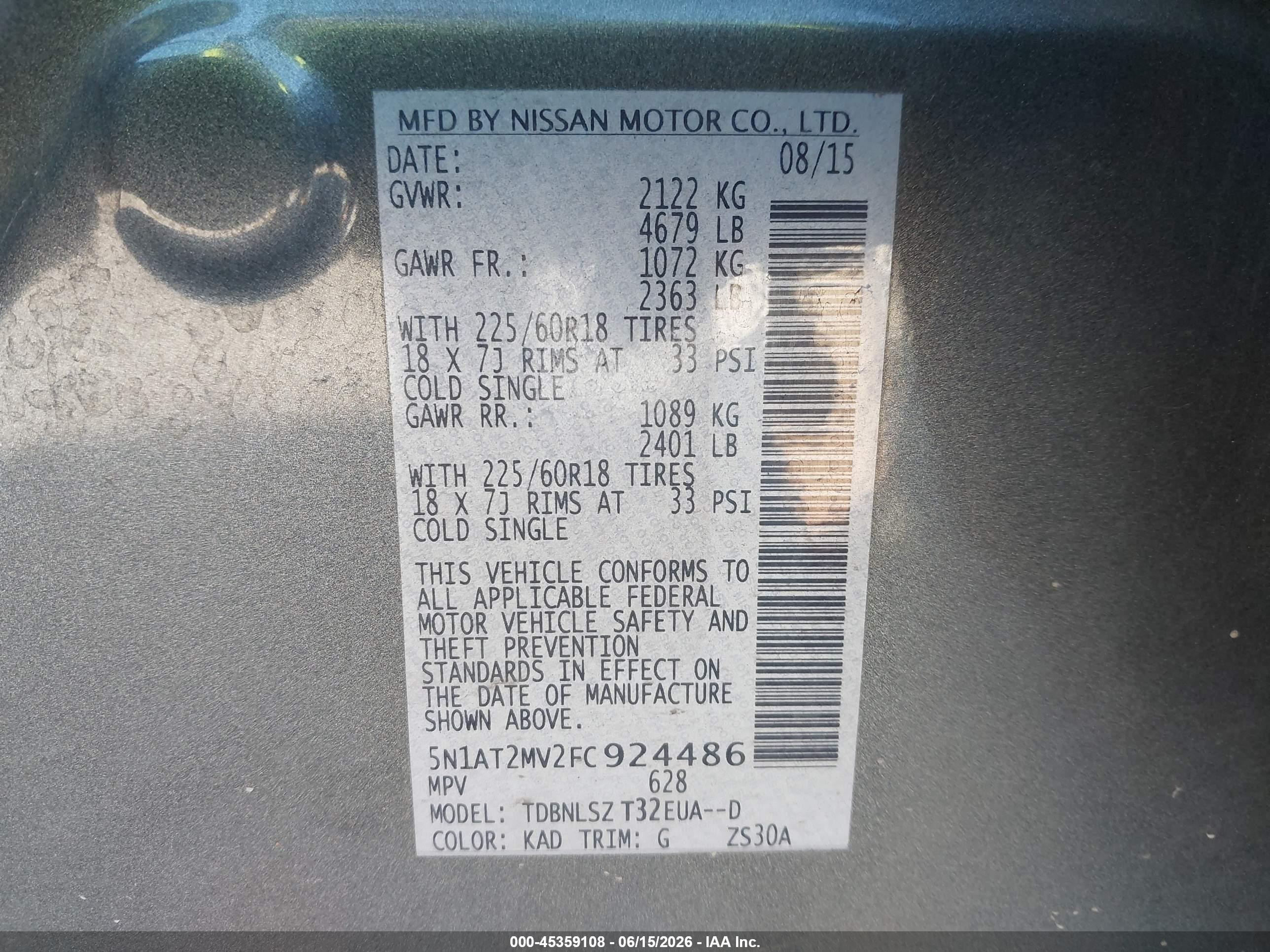 2015 Nissan Rogue Sl Gray vin: 5N1AT2MV2FC924486