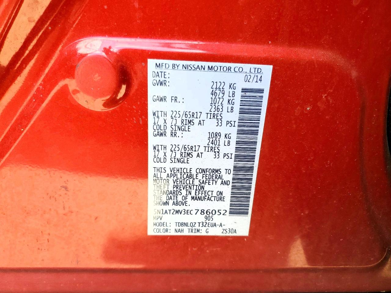 2014 Nissan Rogue Sv Red vin: 5N1AT2MV3EC786052