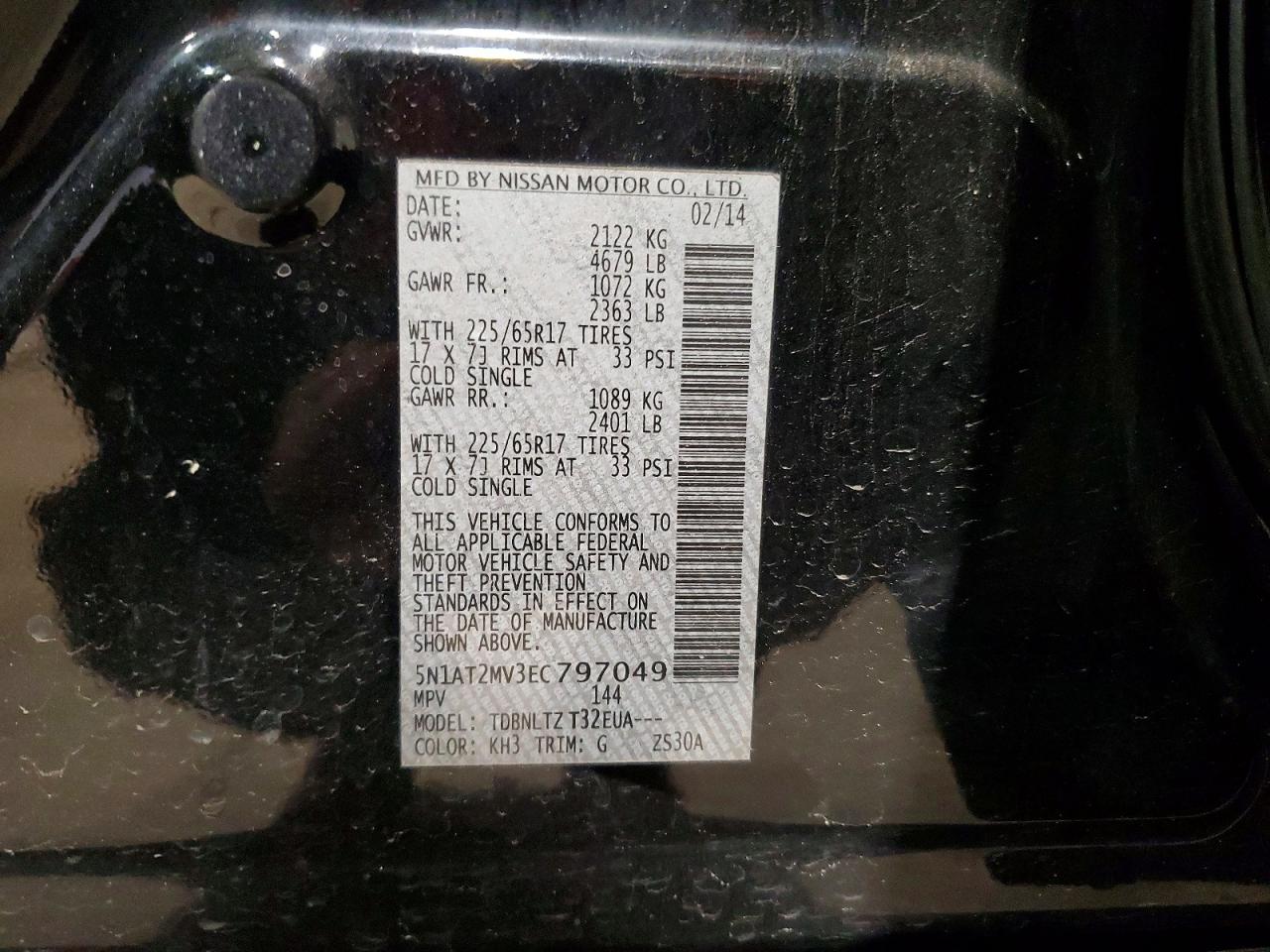 2014 Nissan Rogue Sv Black vin: 5N1AT2MV3EC797049