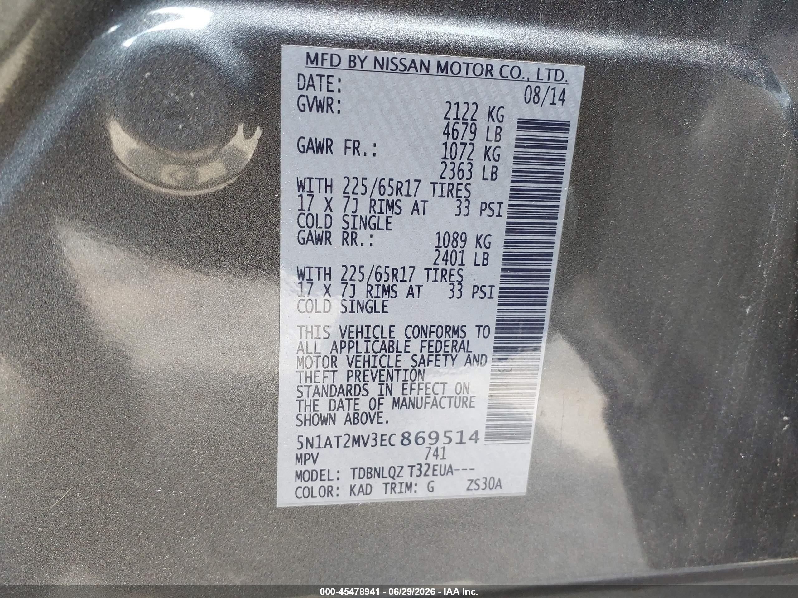2014 Nissan Rogue Sv Gray vin: 5N1AT2MV3EC869514
