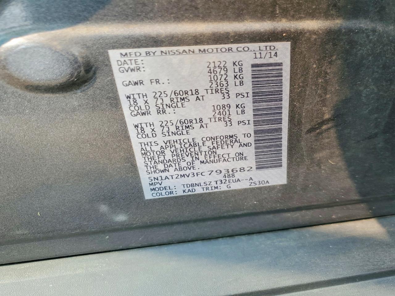 2015 Nissan Rogue Sl Silver vin: 5N1AT2MV3FC793682
