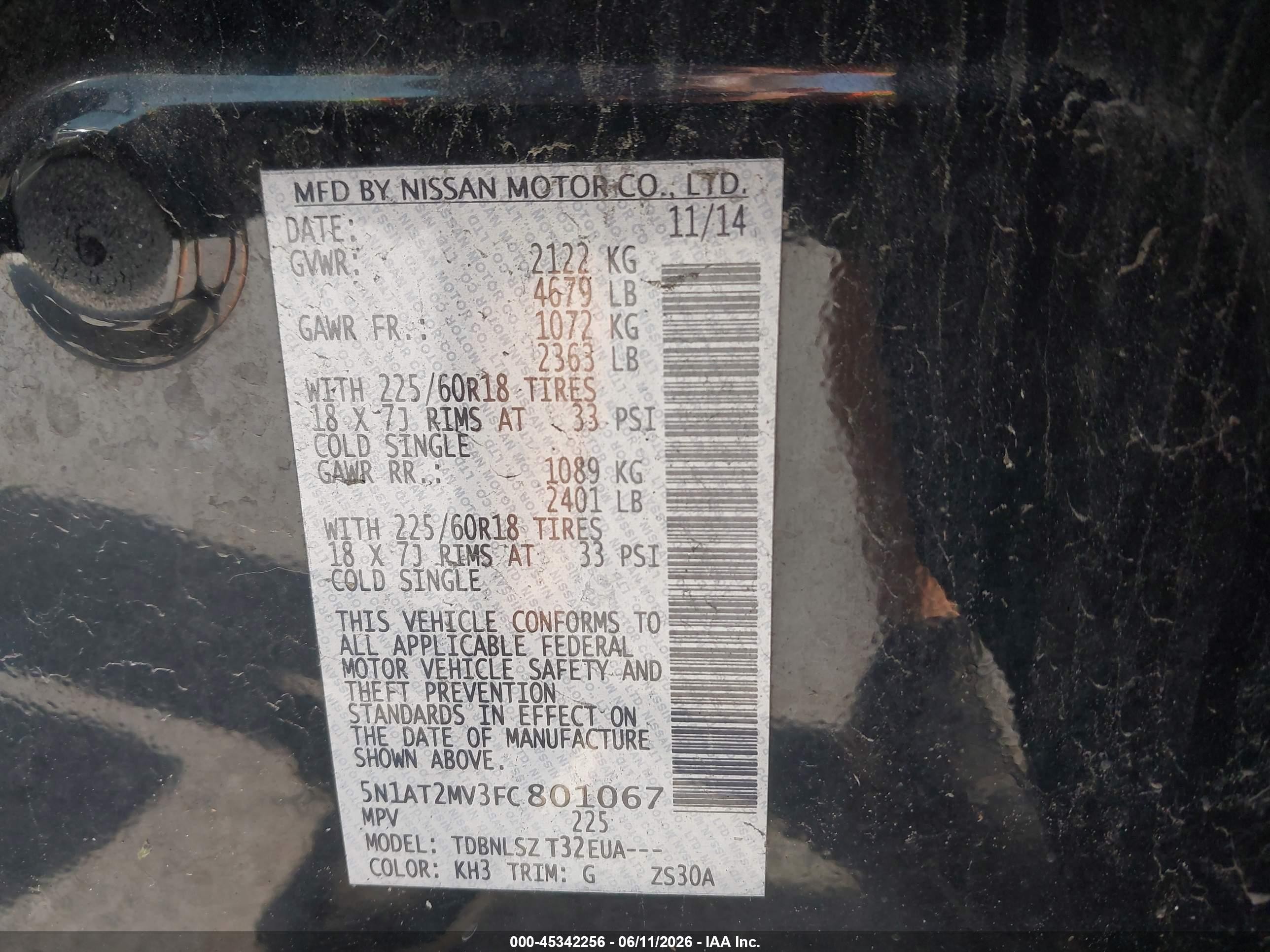2015 Nissan Rogue Sl Black vin: 5N1AT2MV3FC801067