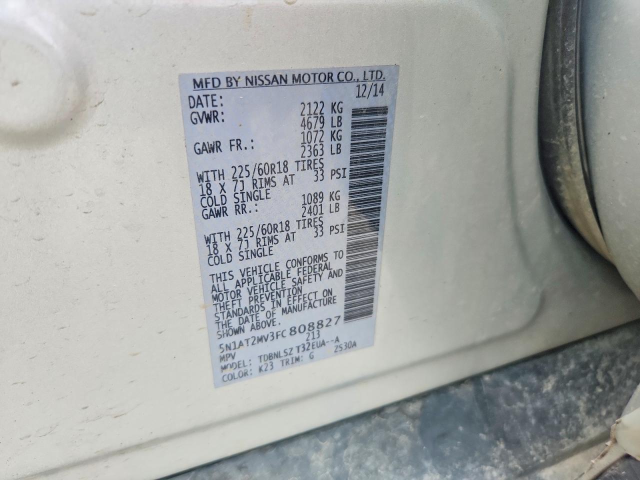 2015 Nissan Rogue Sl Silver vin: 5N1AT2MV3FC808827
