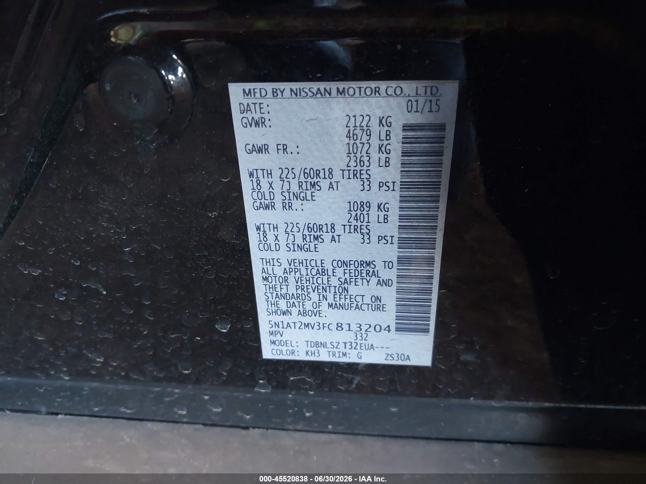 2015 Nissan Rogue Sl Black vin: 5N1AT2MV3FC813204