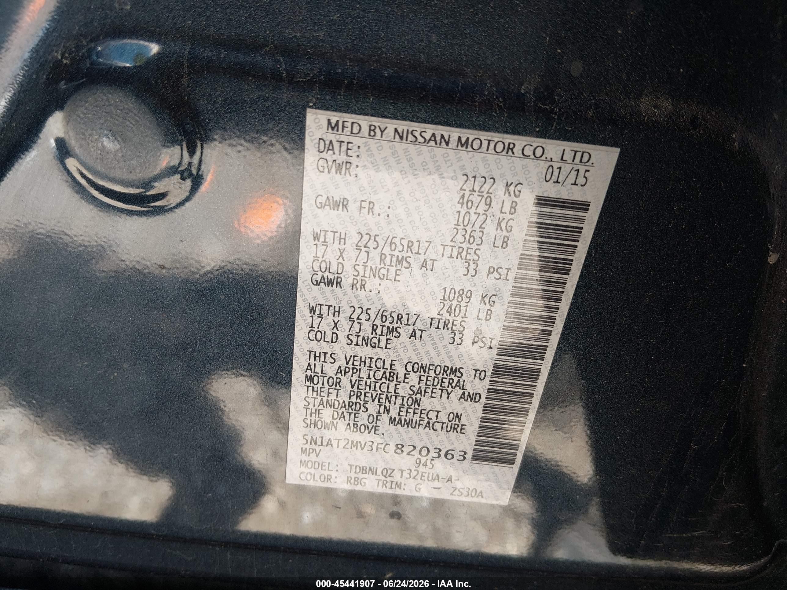 2015 Nissan Rogue Sv Blue vin: 5N1AT2MV3FC820363
