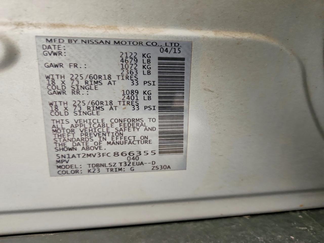 2015 Nissan Rogue Sl Silver vin: 5N1AT2MV3FC866355