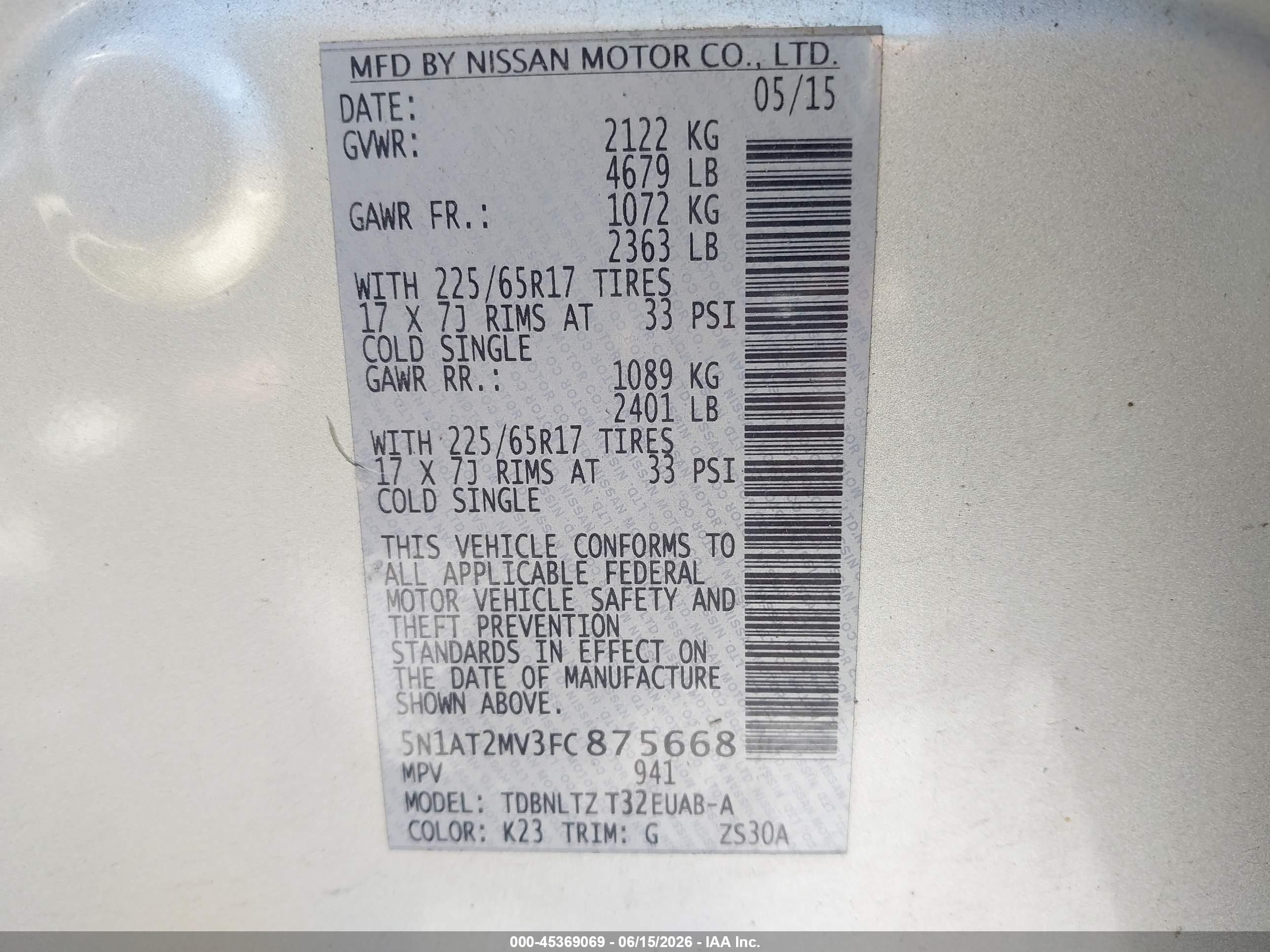 2015 Nissan Rogue Sv White vin: 5N1AT2MV3FC875668