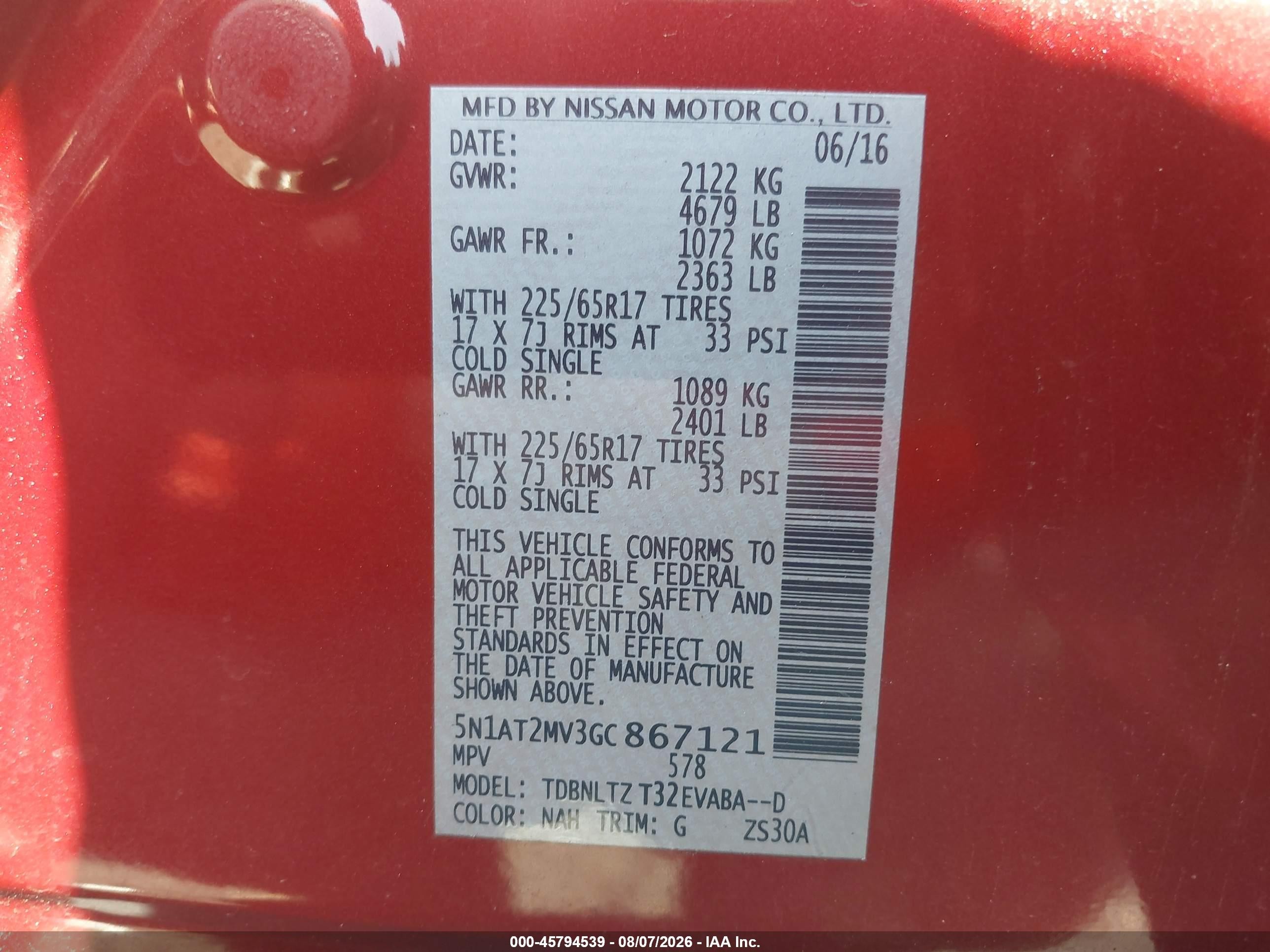 2016 Nissan Rogue Sv Red vin: 5N1AT2MV3GC867121