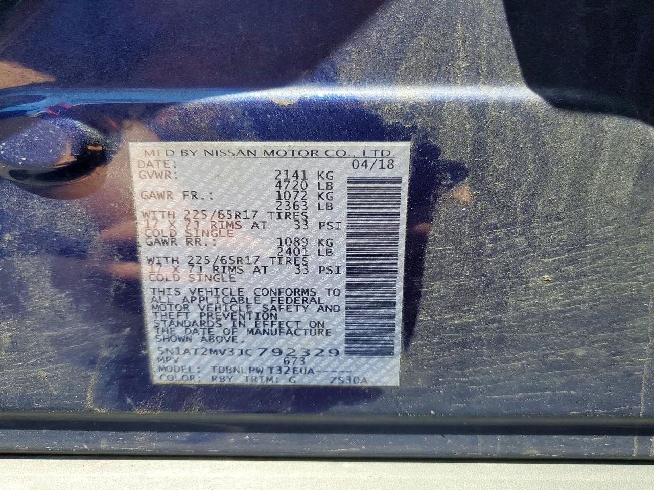 2018 Nissan Rogue S Blue vin: 5N1AT2MV3JC792329