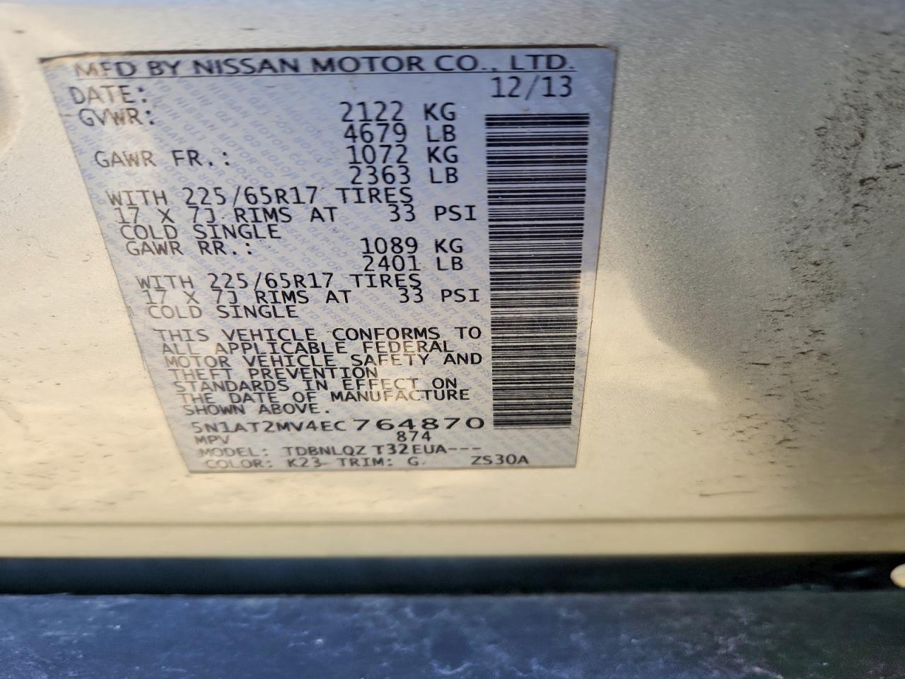 2014 Nissan Rogue Sv Silver vin: 5N1AT2MV4EC764870
