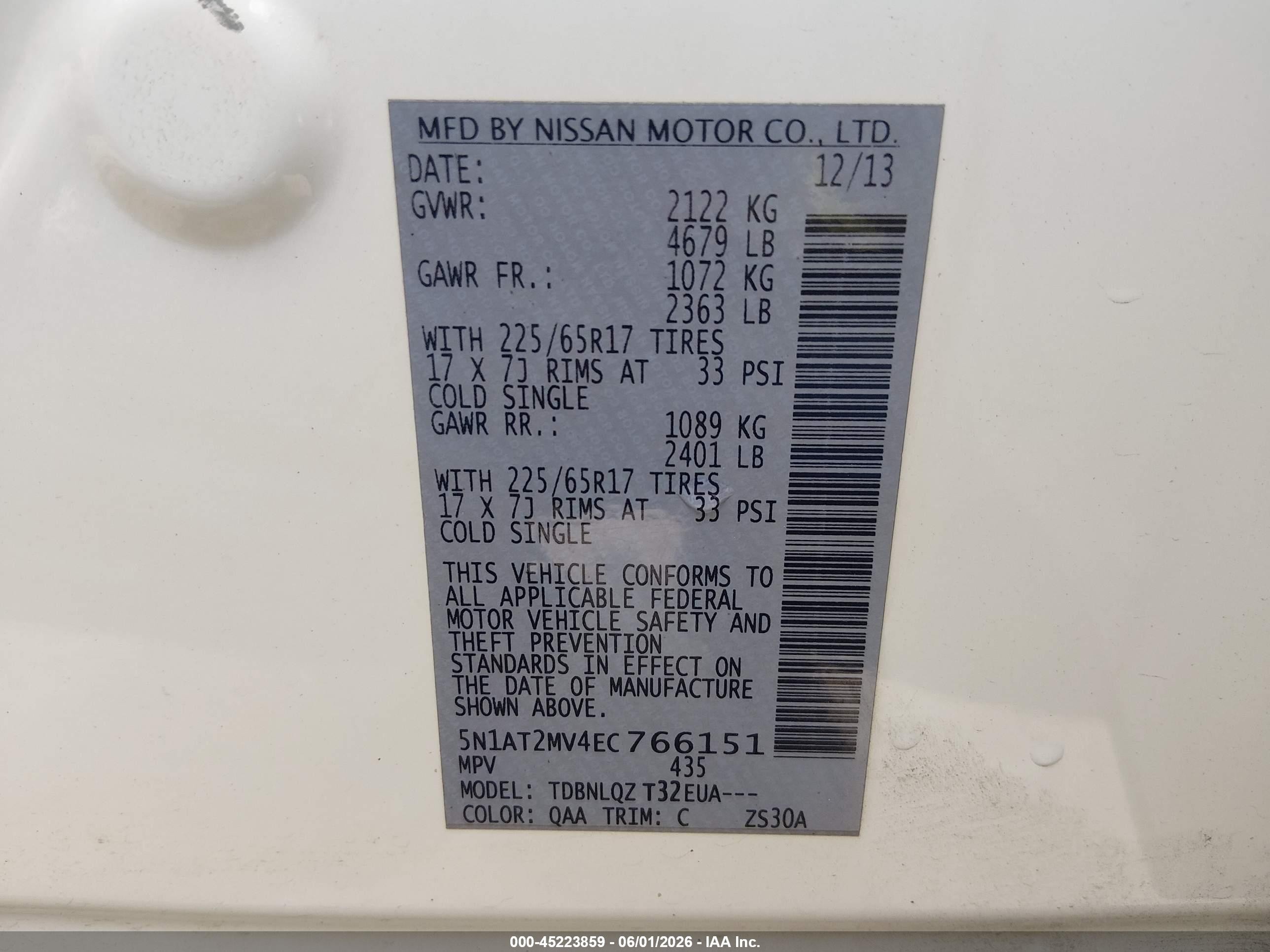 2014 Nissan Rogue Sv White vin: 5N1AT2MV4EC766151