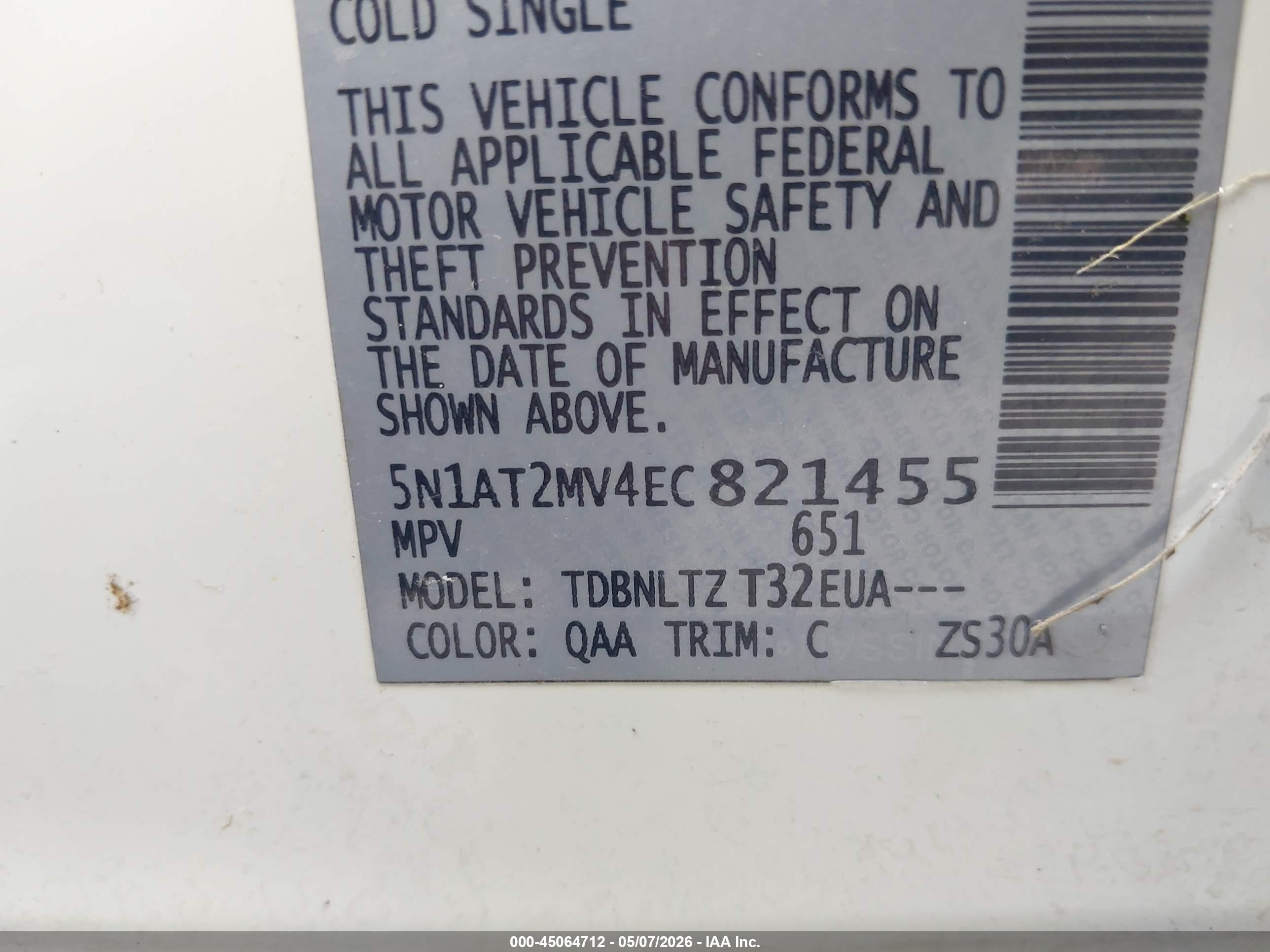 2014 Nissan Rogue Sv White vin: 5N1AT2MV4EC821455