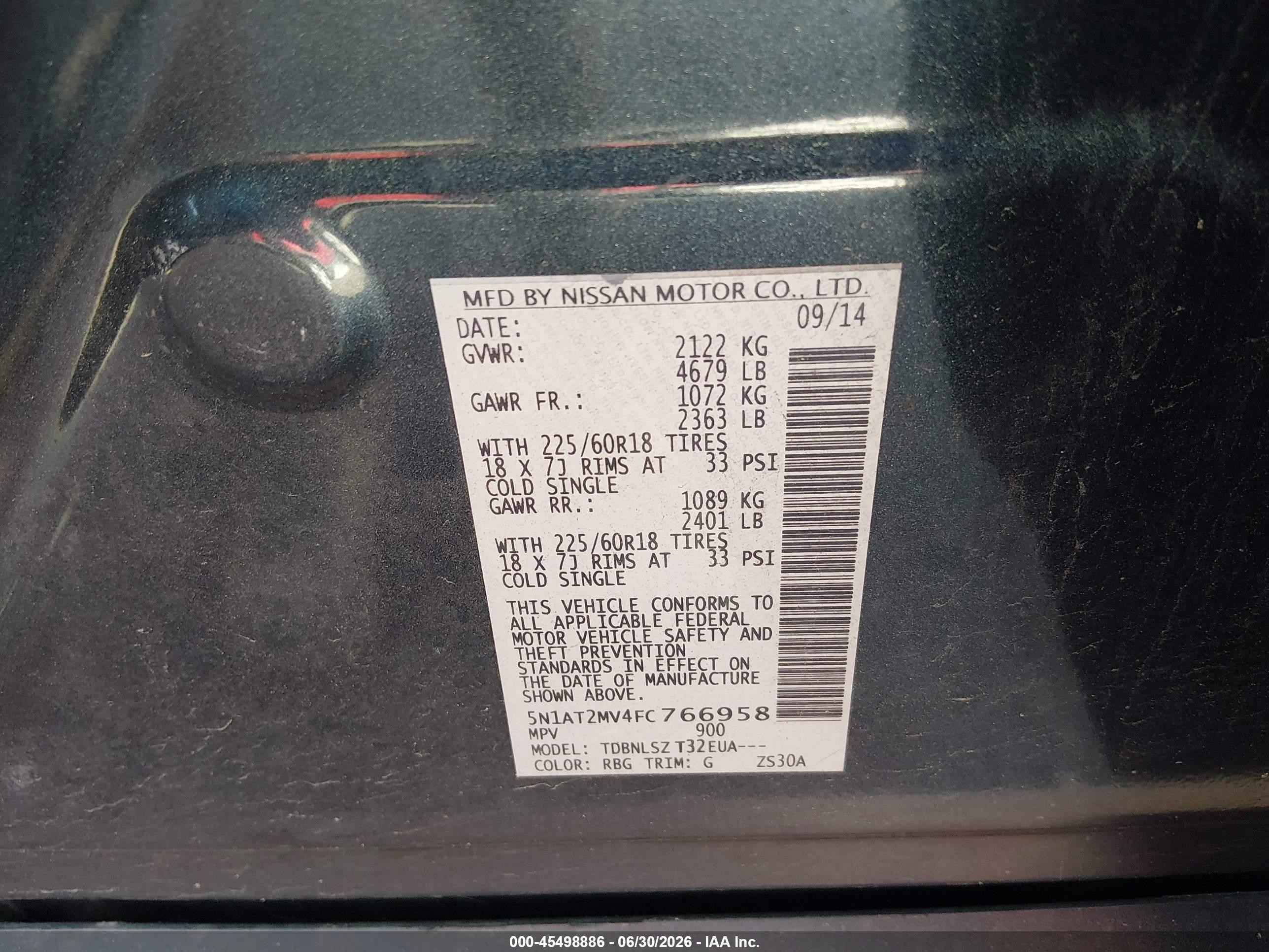 2015 Nissan Rogue Sl Blue vin: 5N1AT2MV4FC766958