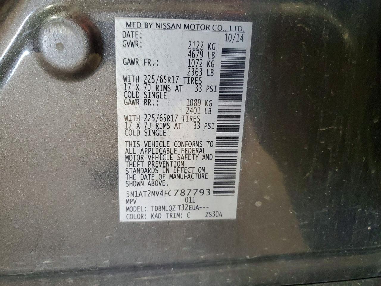 2015 Nissan Rogue Sv Silver vin: 5N1AT2MV4FC787793