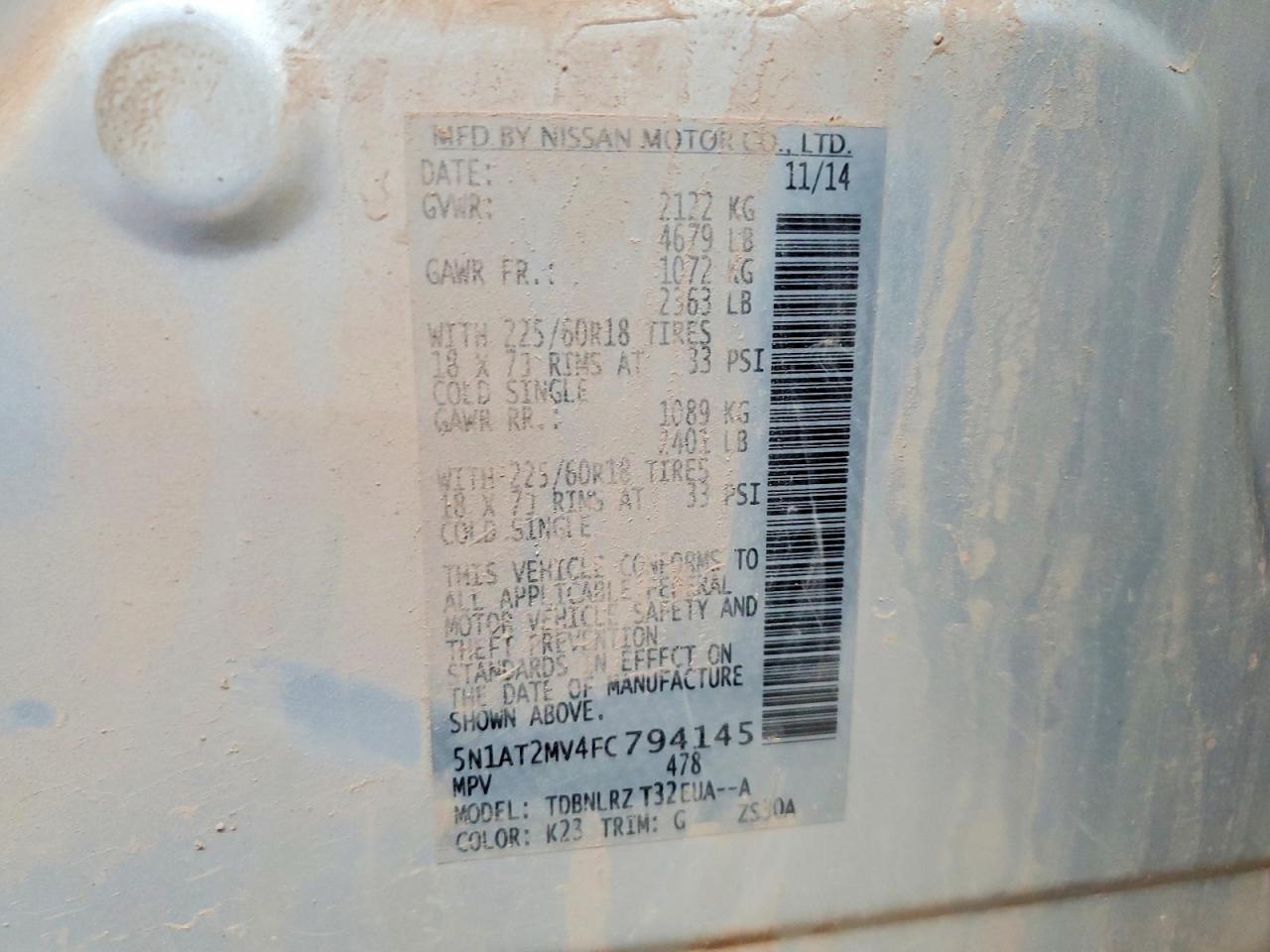 2015 Nissan Rogue Sl Gray vin: 5N1AT2MV4FC794145