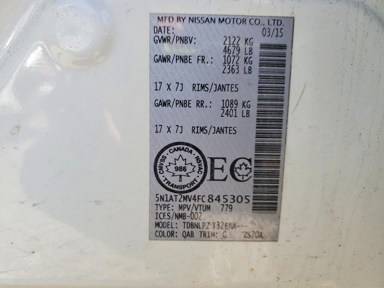 2015 Nissan Rogue S White vin: 5N1AT2MV4FC845305
