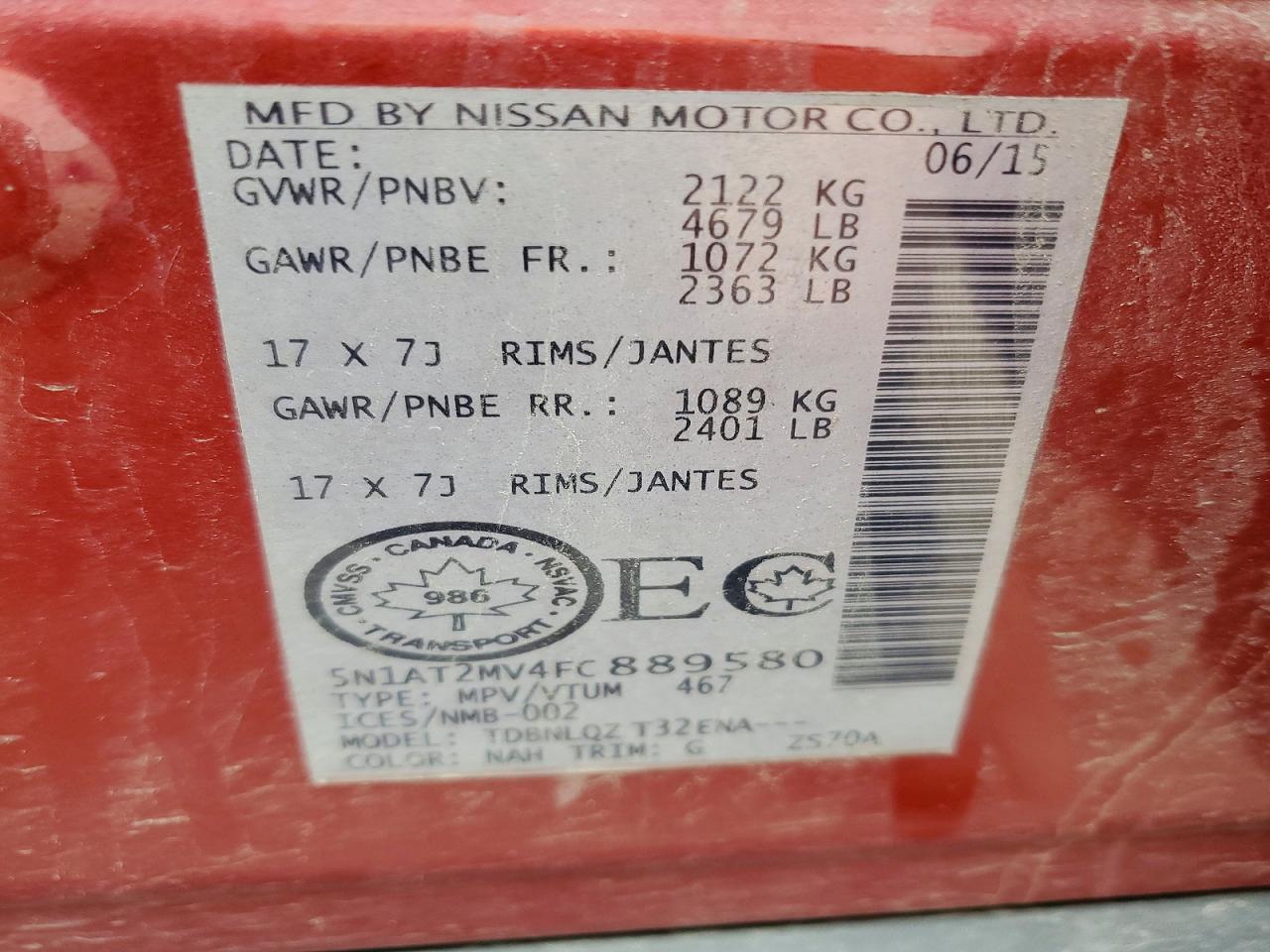 2015 Nissan Rogue S Red vin: 5N1AT2MV4FC889580