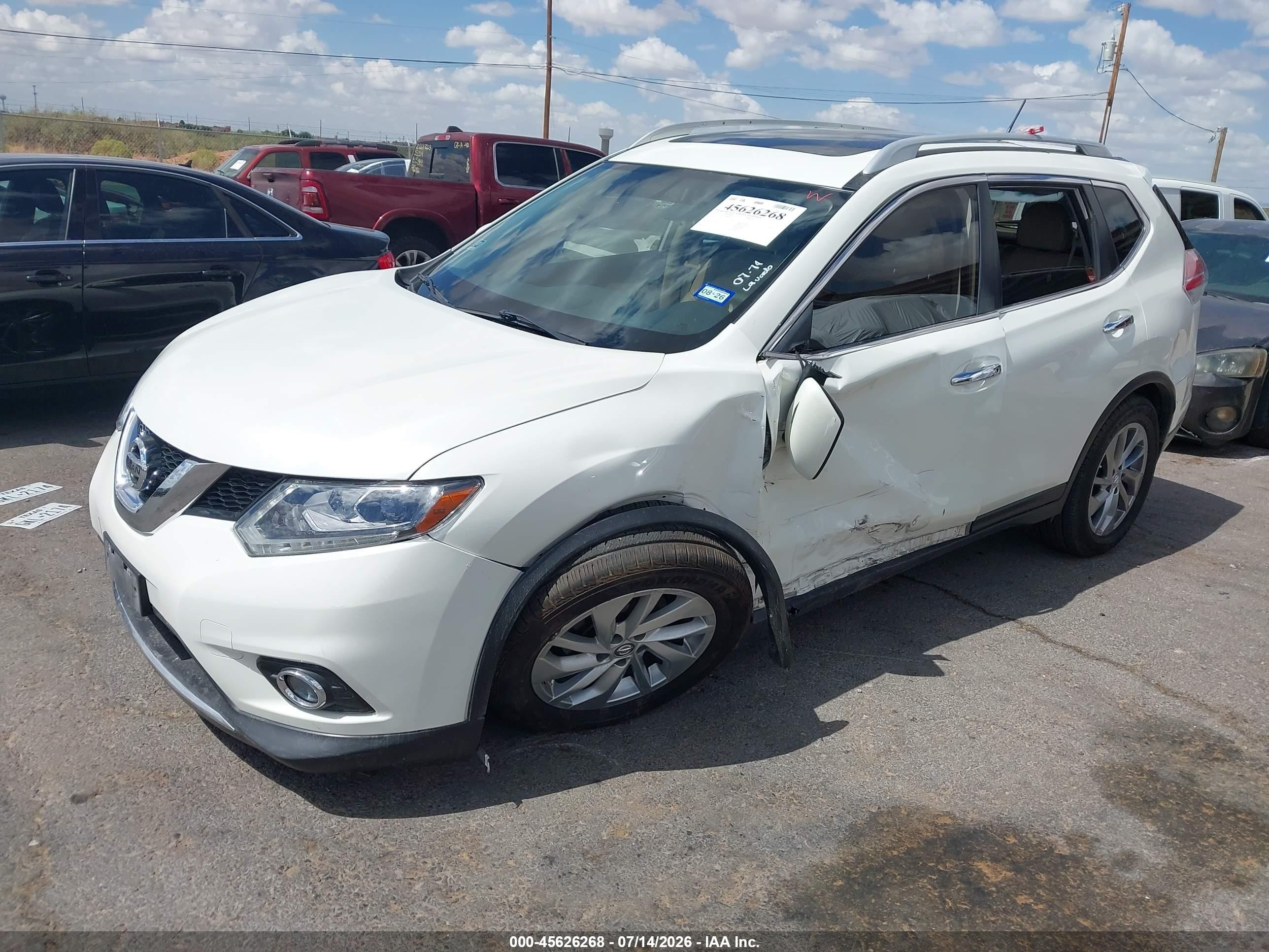 2015 Nissan Rogue Sl White vin: 5N1AT2MV4FC895556