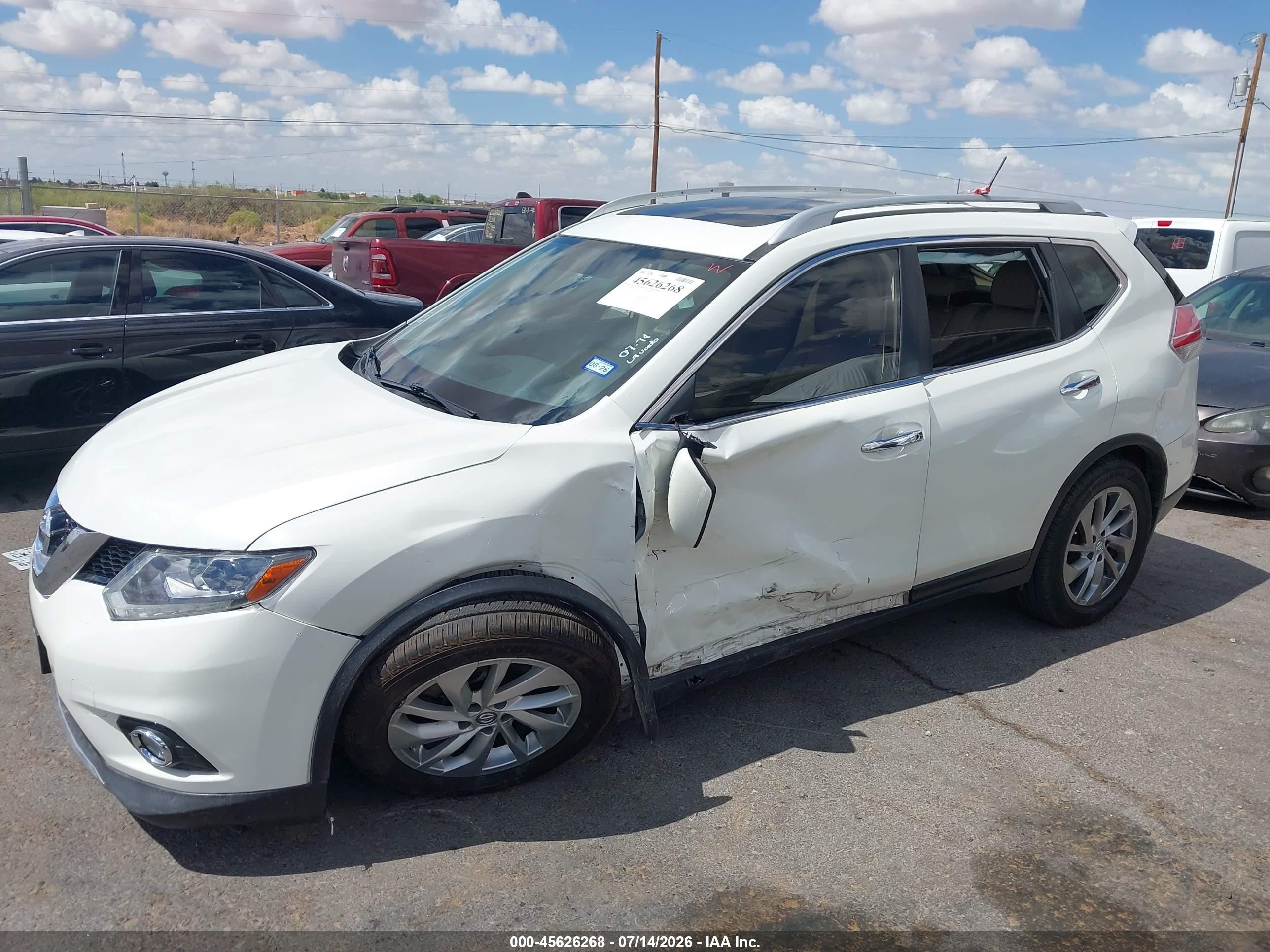 2015 Nissan Rogue Sl White vin: 5N1AT2MV4FC895556