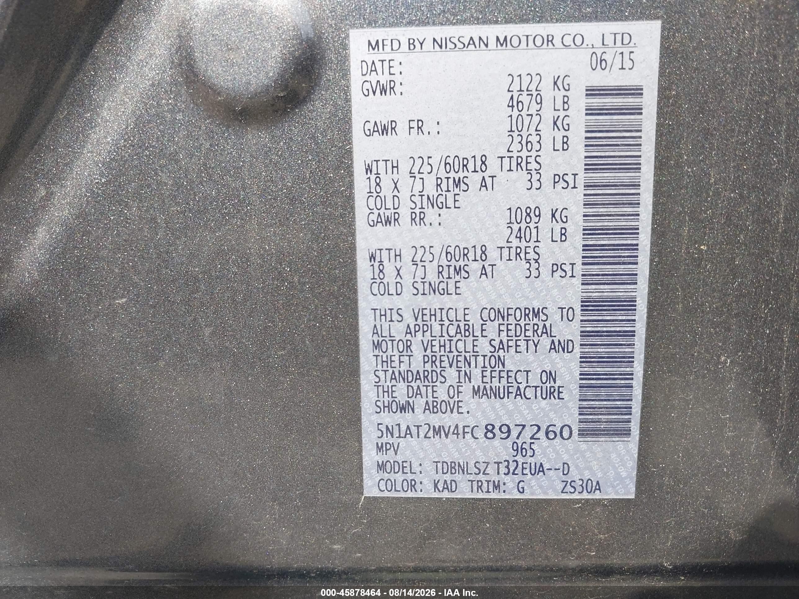 2015 Nissan Rogue Sl Silver vin: 5N1AT2MV4FC897260