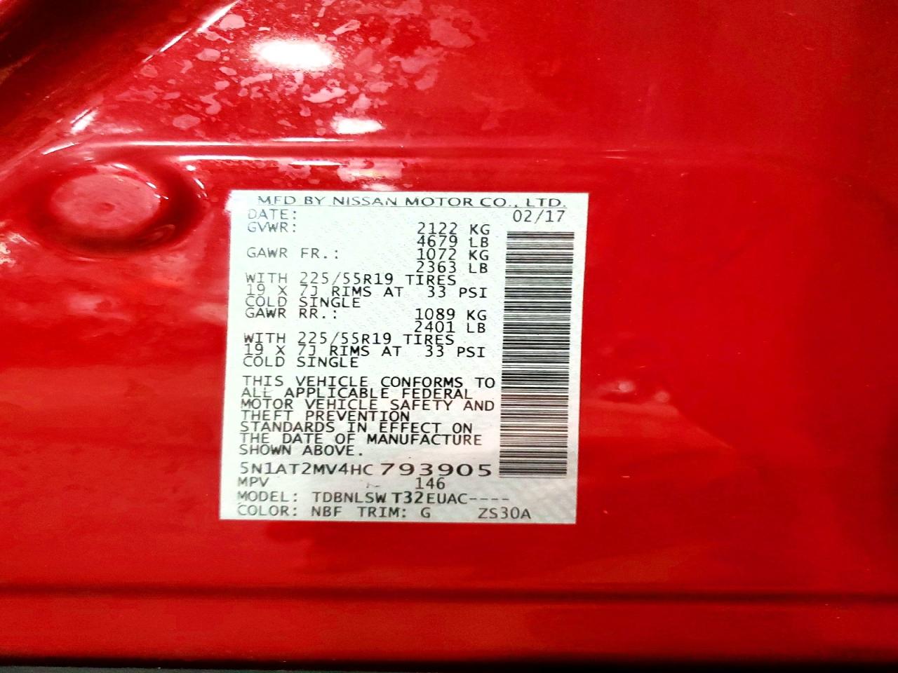 2017 Nissan Rogue Sl Red vin: 5N1AT2MV4HC793905