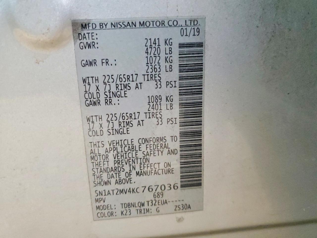 2019 Nissan Rogue Sv Silver vin: 5N1AT2MV4KC767036