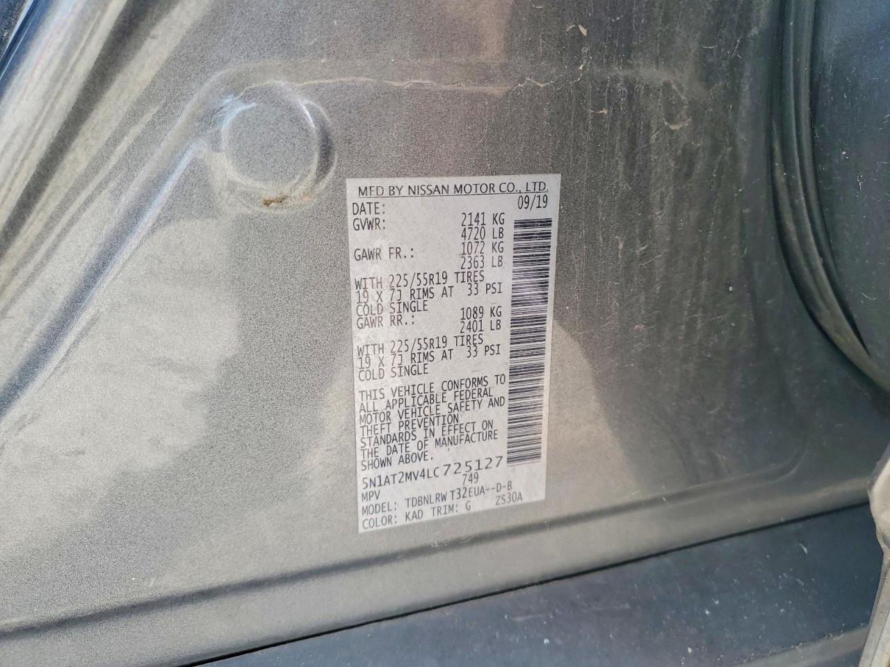 2020 Nissan Rogue Sl Gray vin: 5N1AT2MV4LC725127