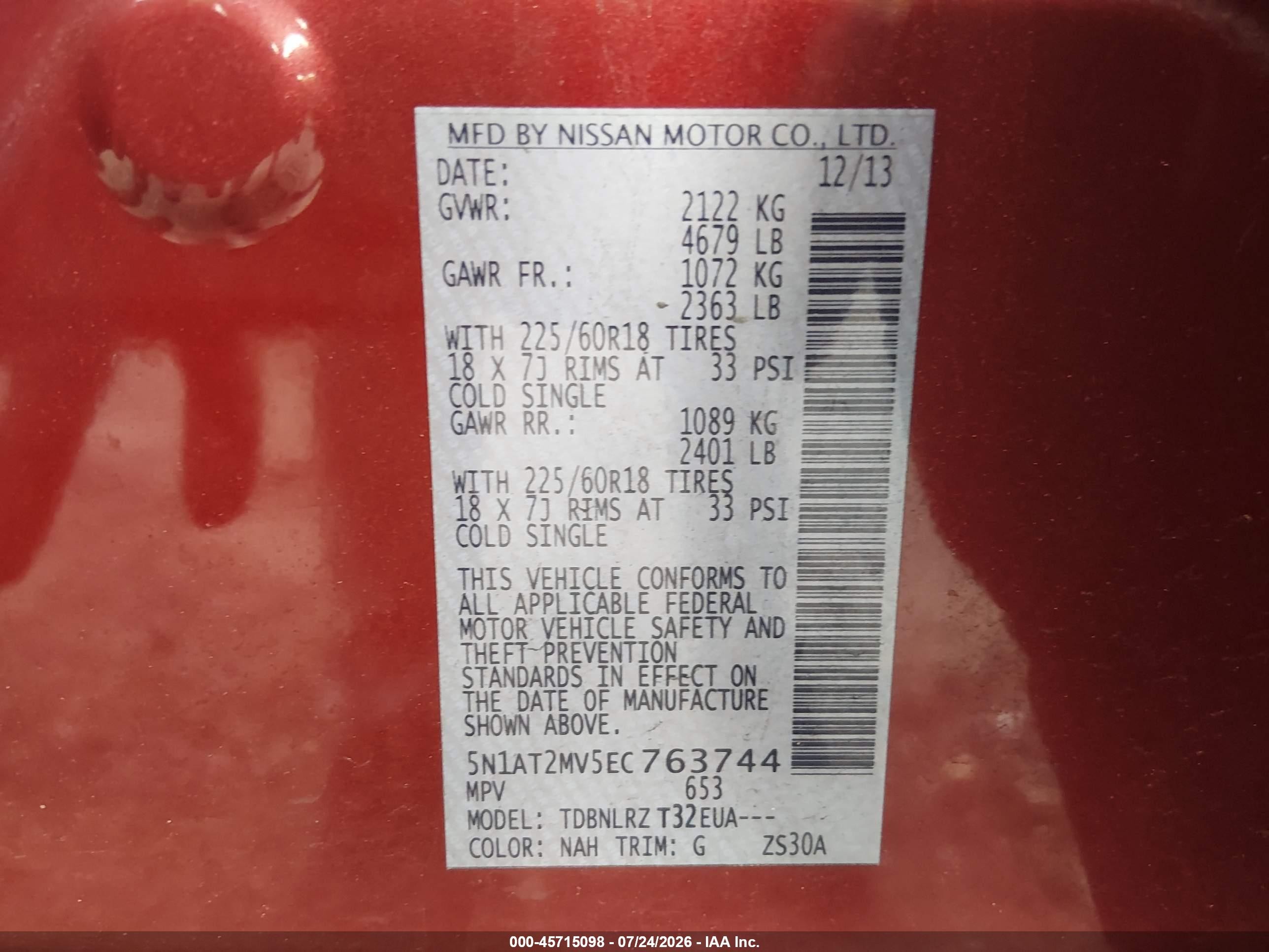 2014 Nissan Rogue Sl Red vin: 5N1AT2MV5EC763744