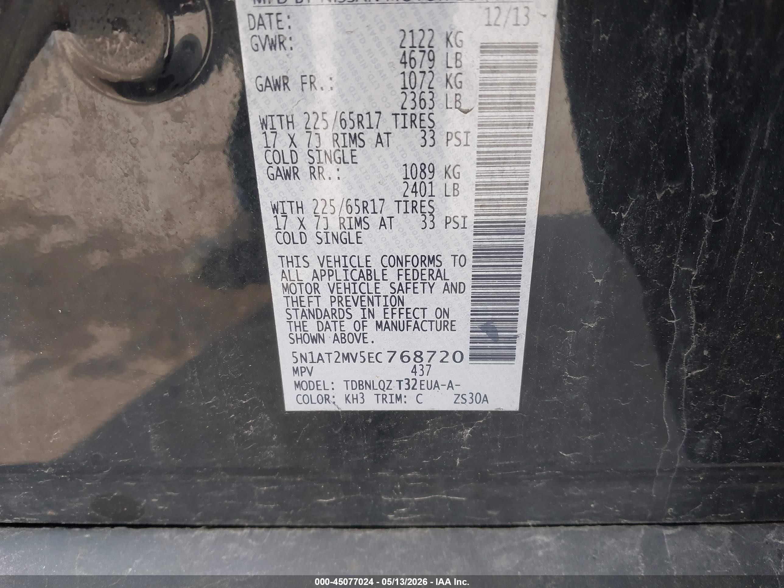 2014 Nissan Rogue Sv Black vin: 5N1AT2MV5EC768720