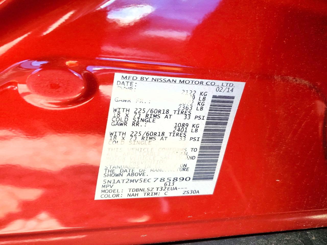 2014 Nissan Rogue Sl Red vin: 5N1AT2MV5EC785890