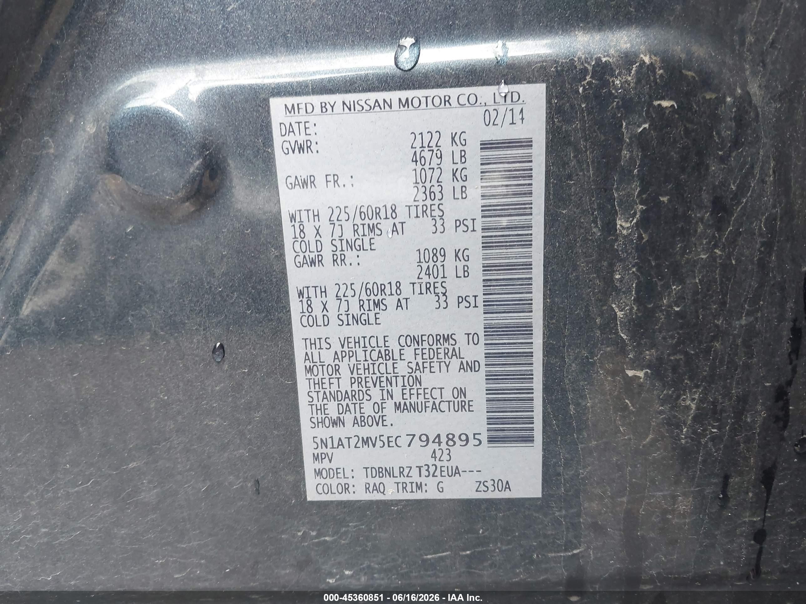 2014 Nissan Rogue Sl Blue vin: 5N1AT2MV5EC794895