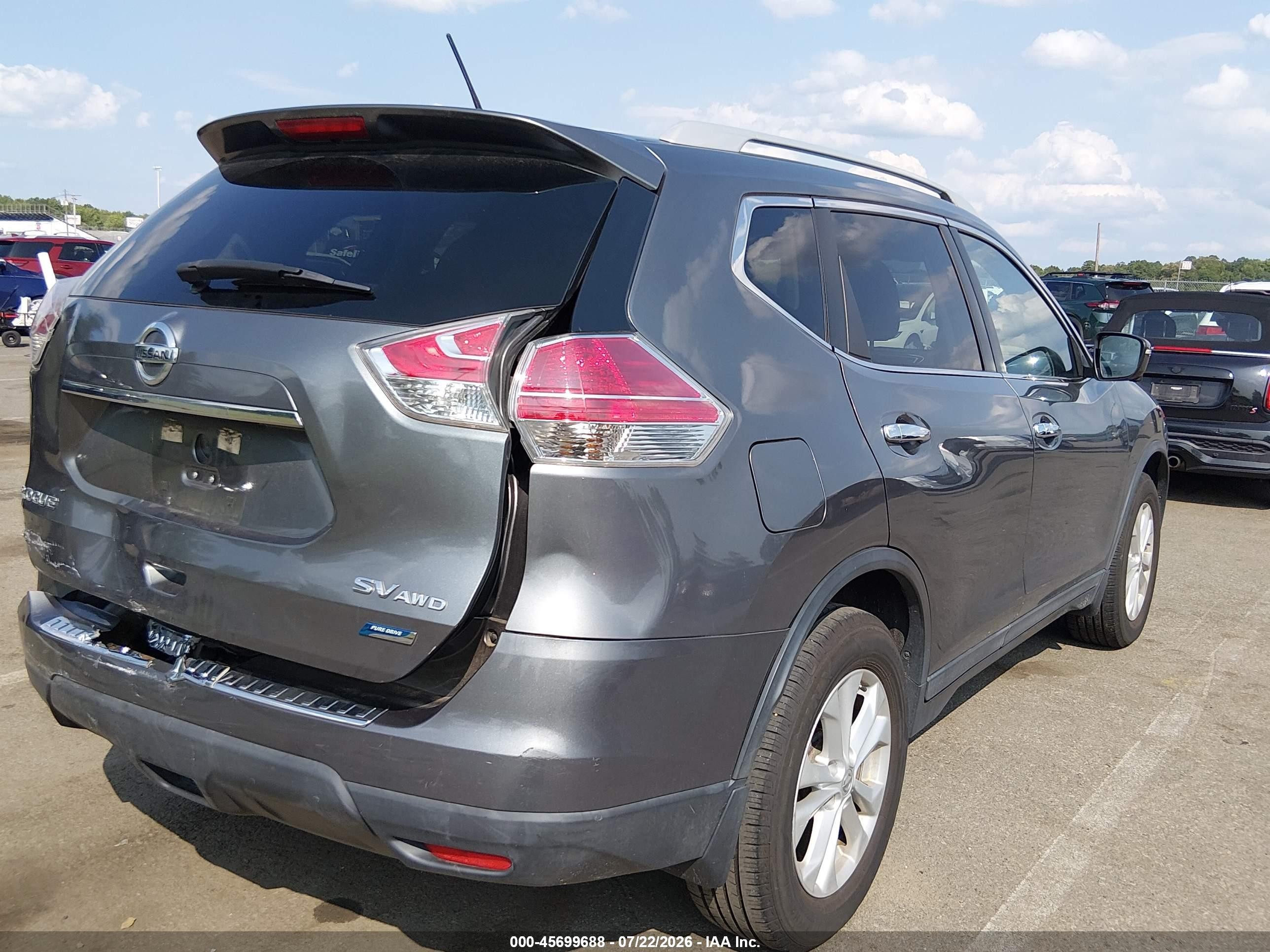 2014 Nissan Rogue Sv Gray vin: 5N1AT2MV5EC800615