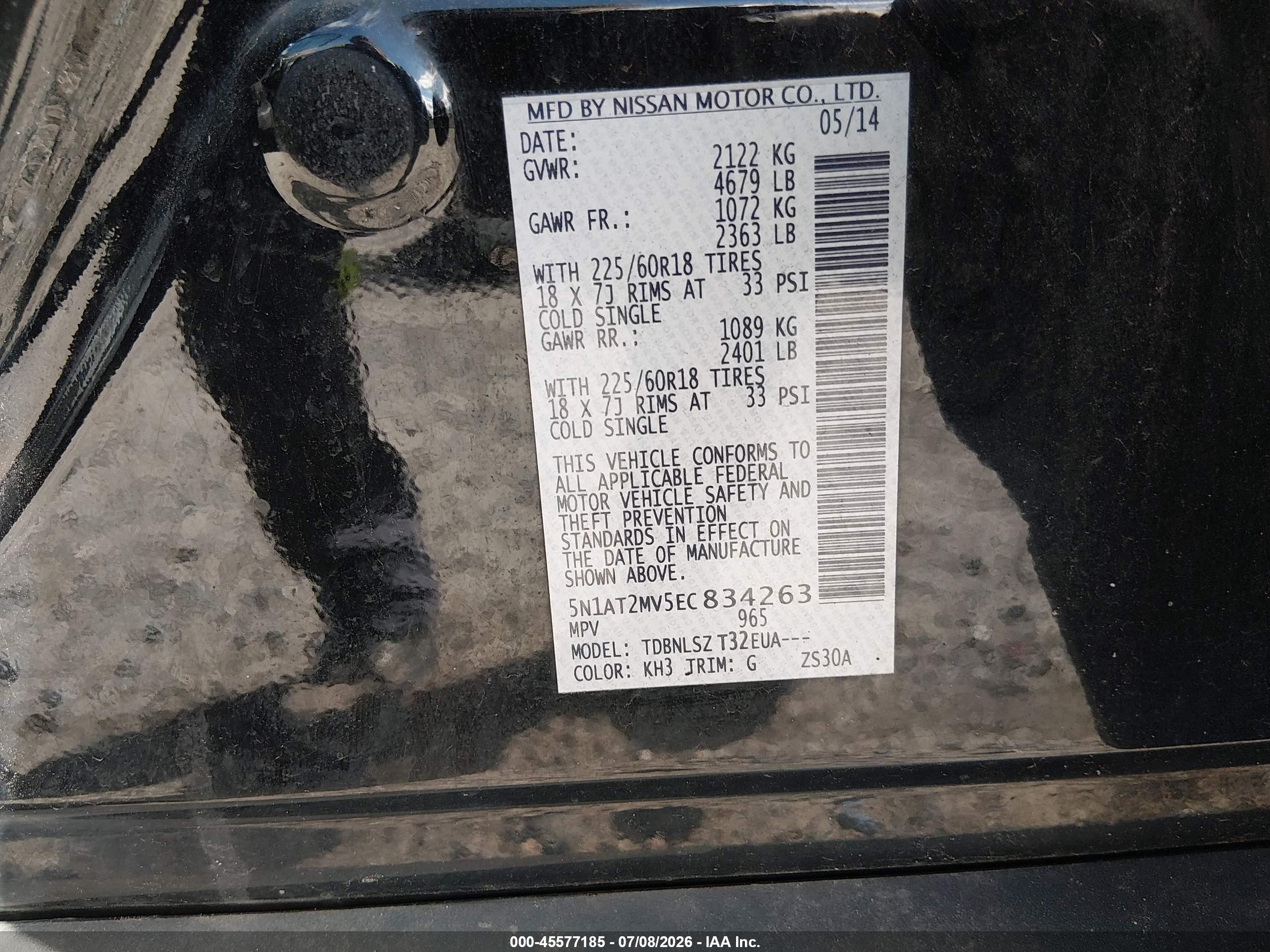2014 Nissan Rogue Sl Black vin: 5N1AT2MV5EC834263
