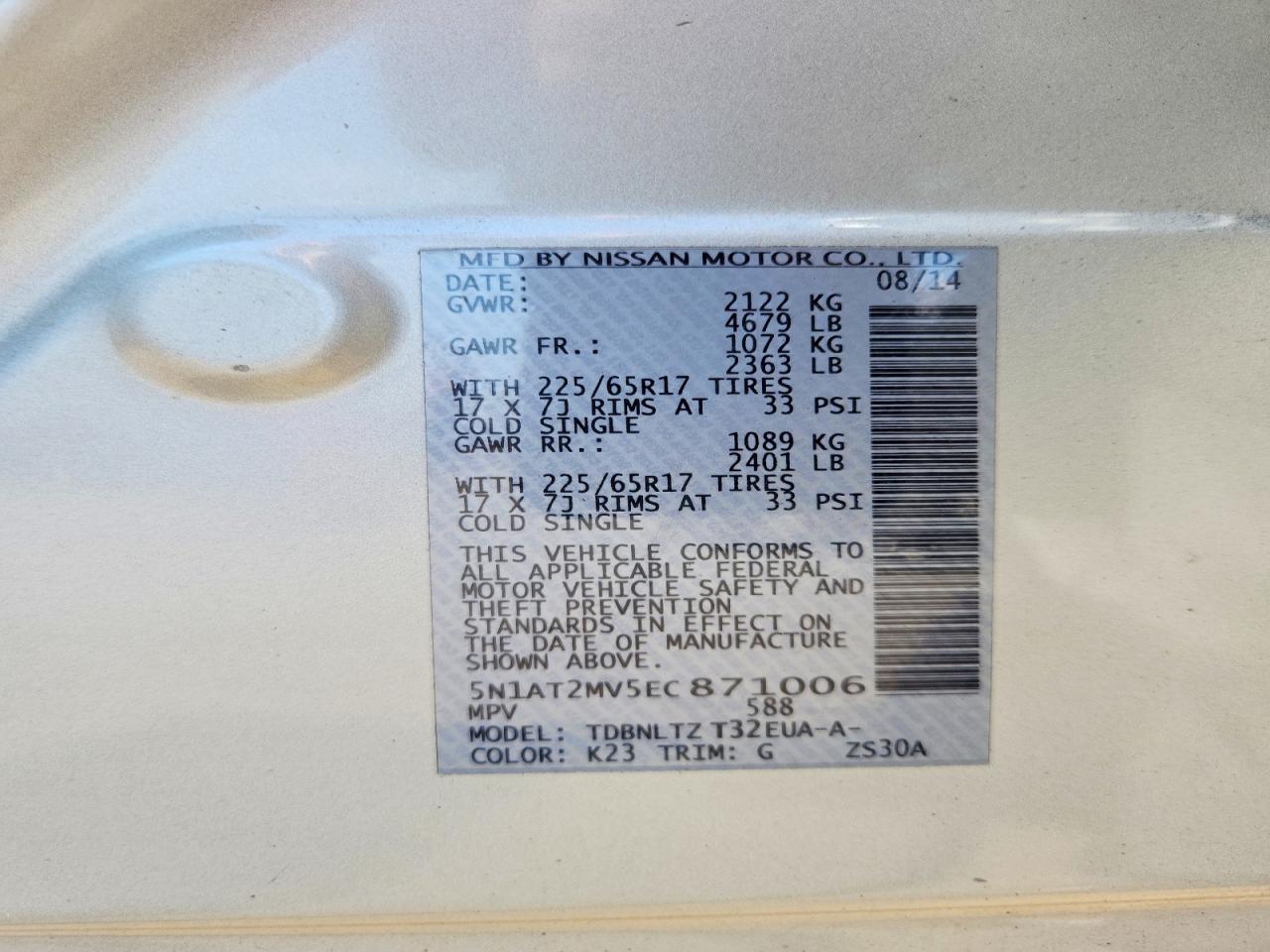 2014 Nissan Rogue Sv Silver vin: 5N1AT2MV5EC871006