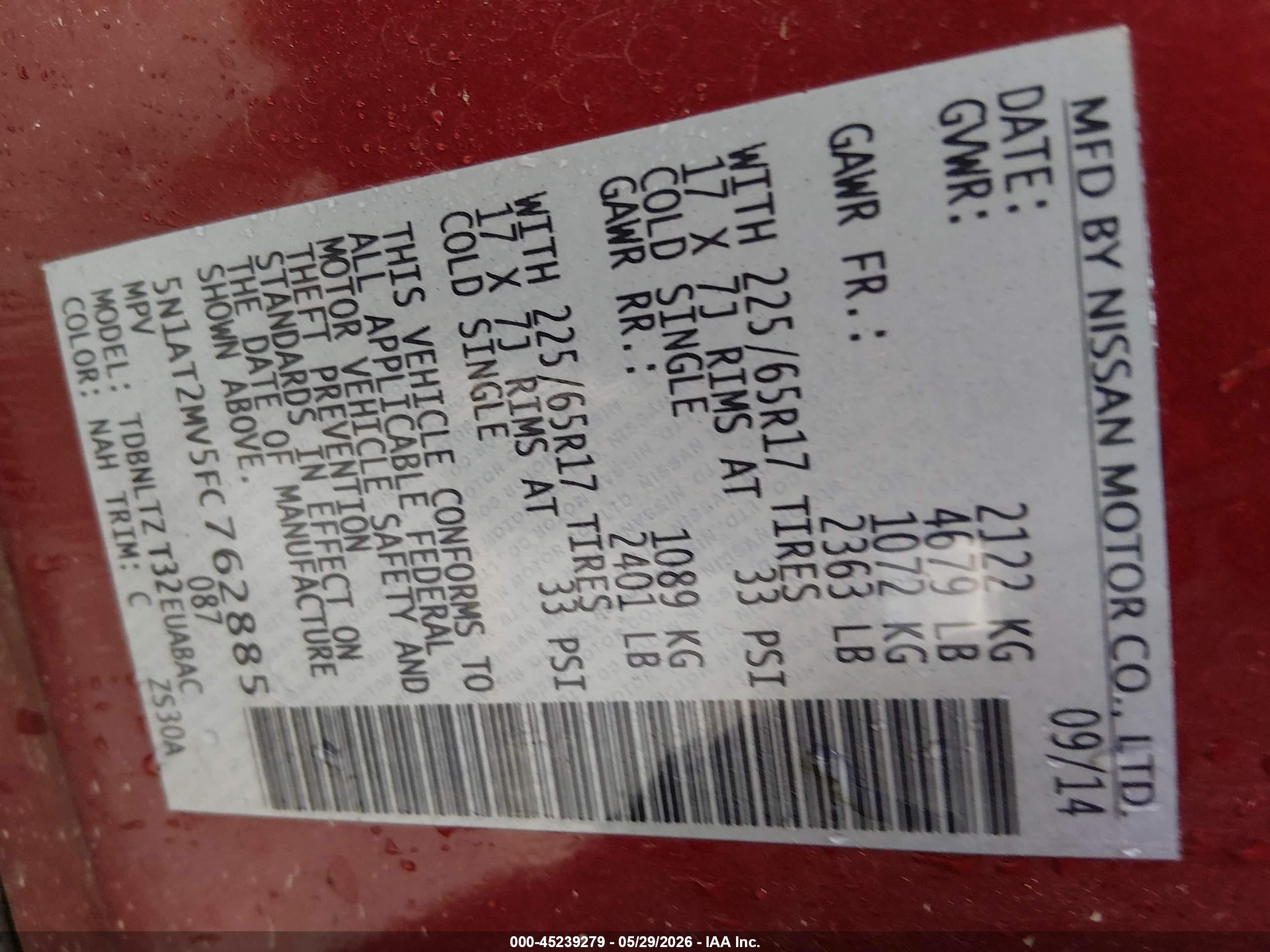2015 Nissan Rogue Sv Red vin: 5N1AT2MV5FC762885