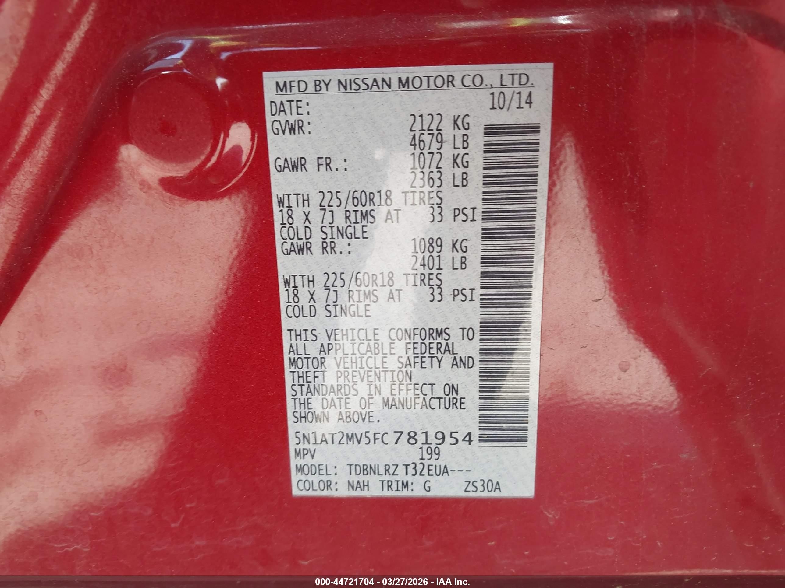 2015 Nissan Rogue Sl Красный vin: 5N1AT2MV5FC781954