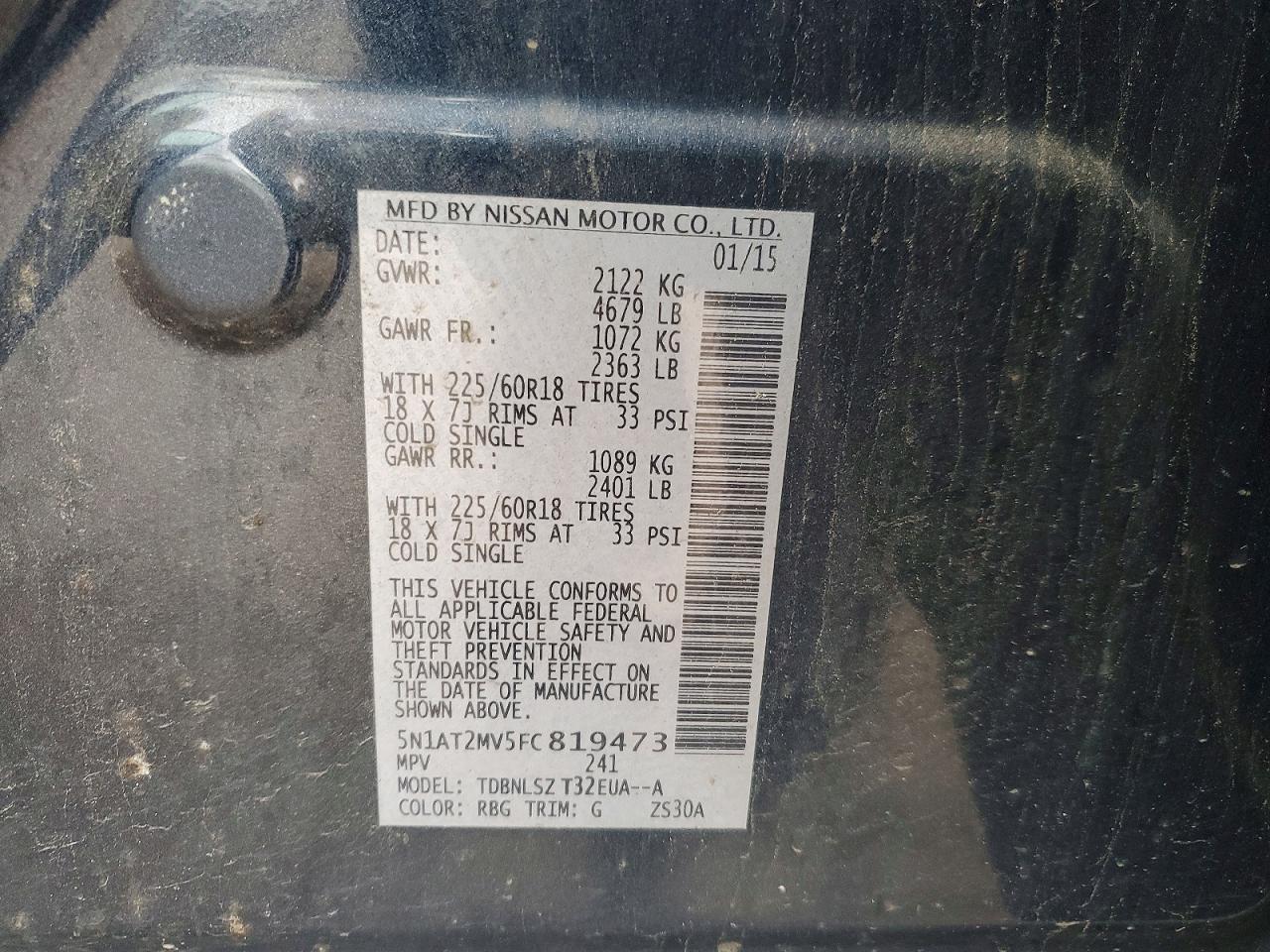 2015 Nissan Rogue Sl Blue vin: 5N1AT2MV5FC819473