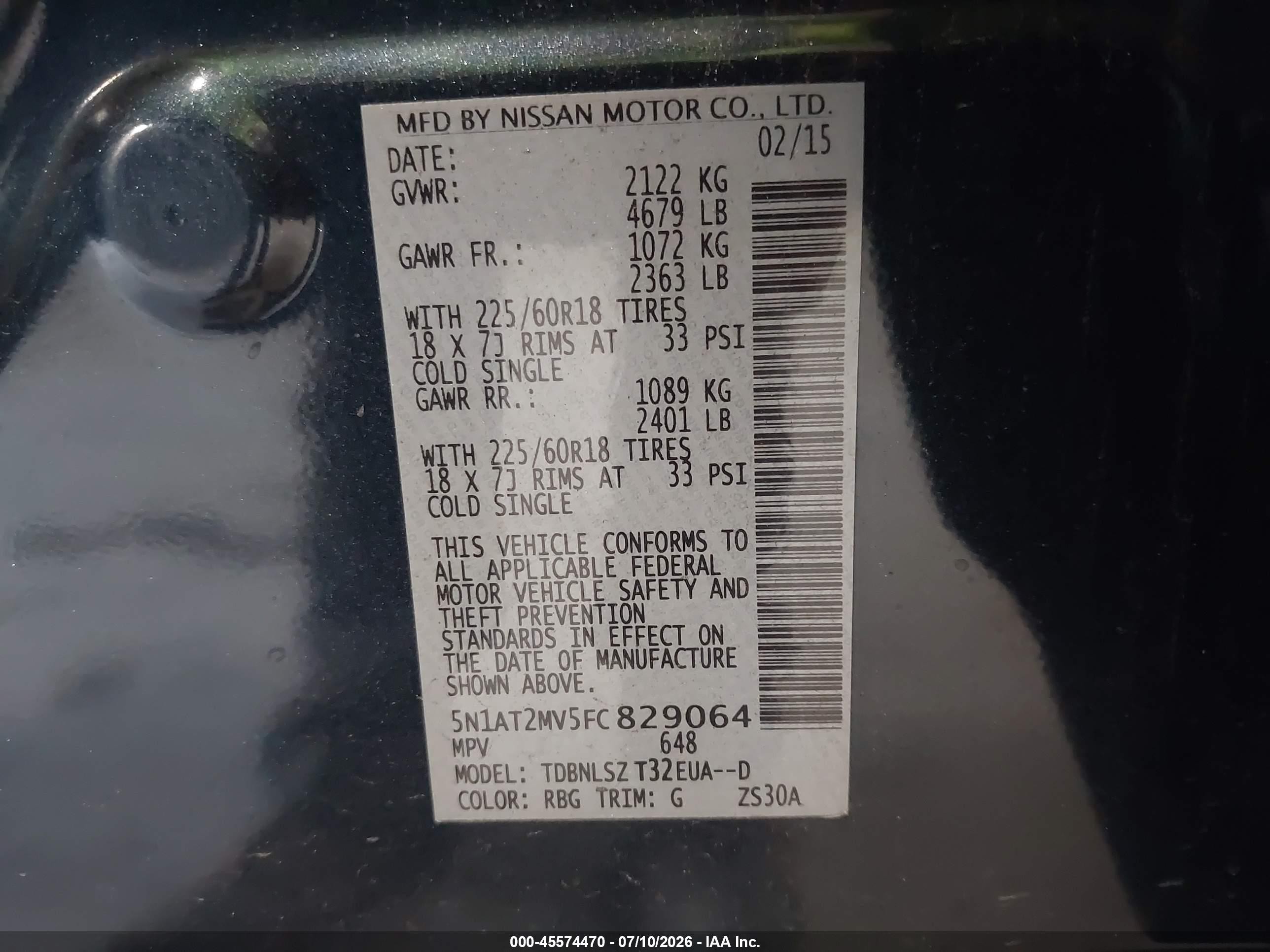 2015 Nissan Rogue Sl Blue vin: 5N1AT2MV5FC829064